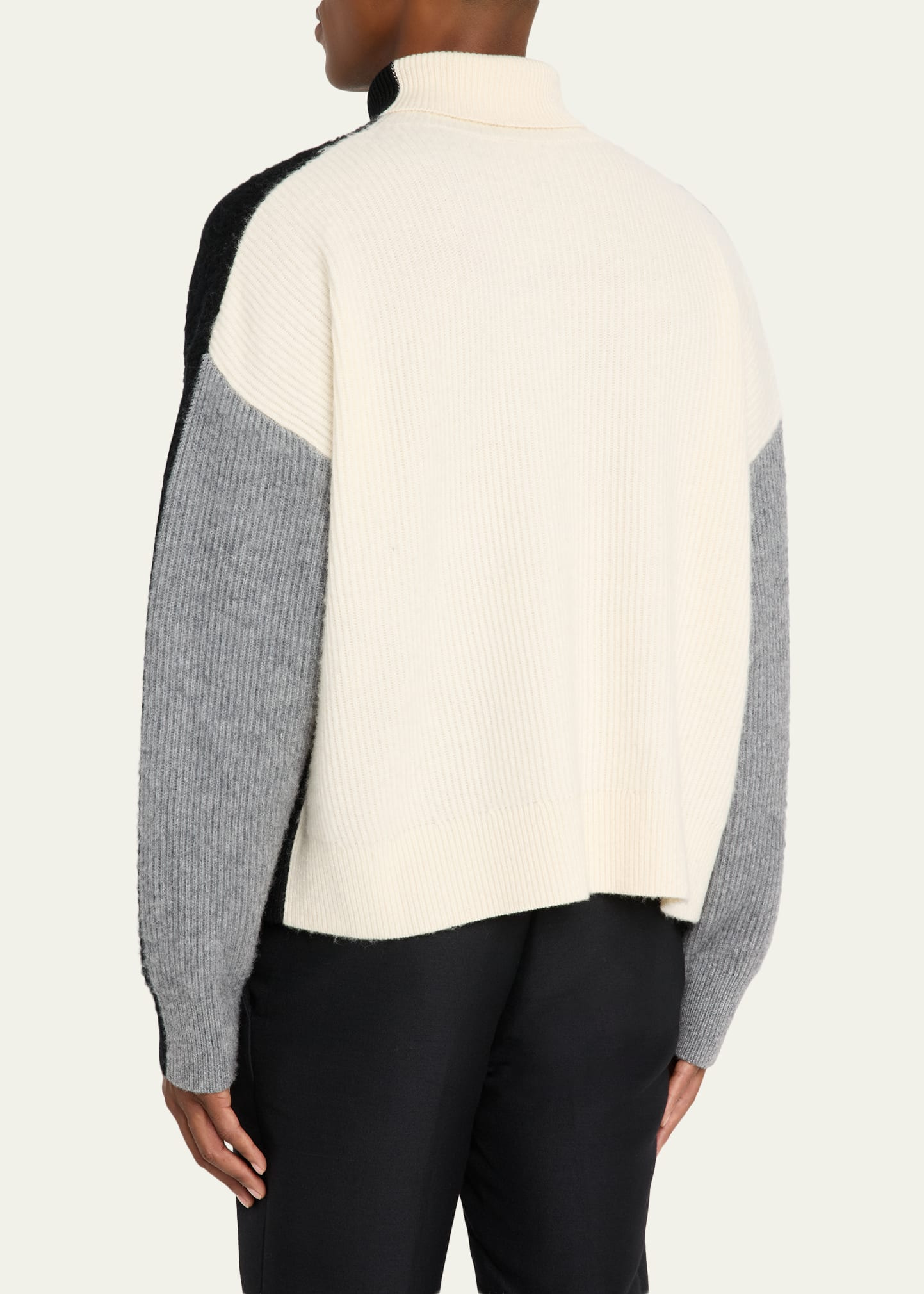 Men's Merino Wool and Cashmere Rib Color-Block Turtleneck Sweater - 3