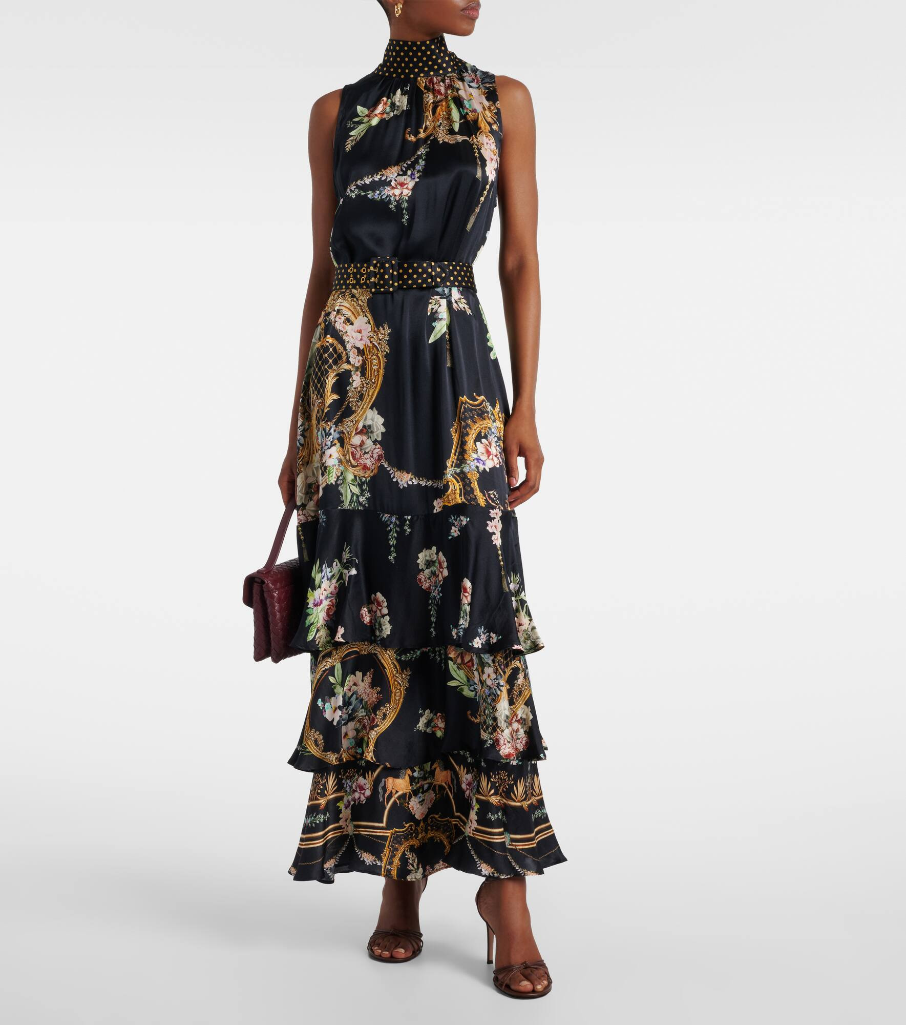 Belted floral tiered silk maxi dress - 2