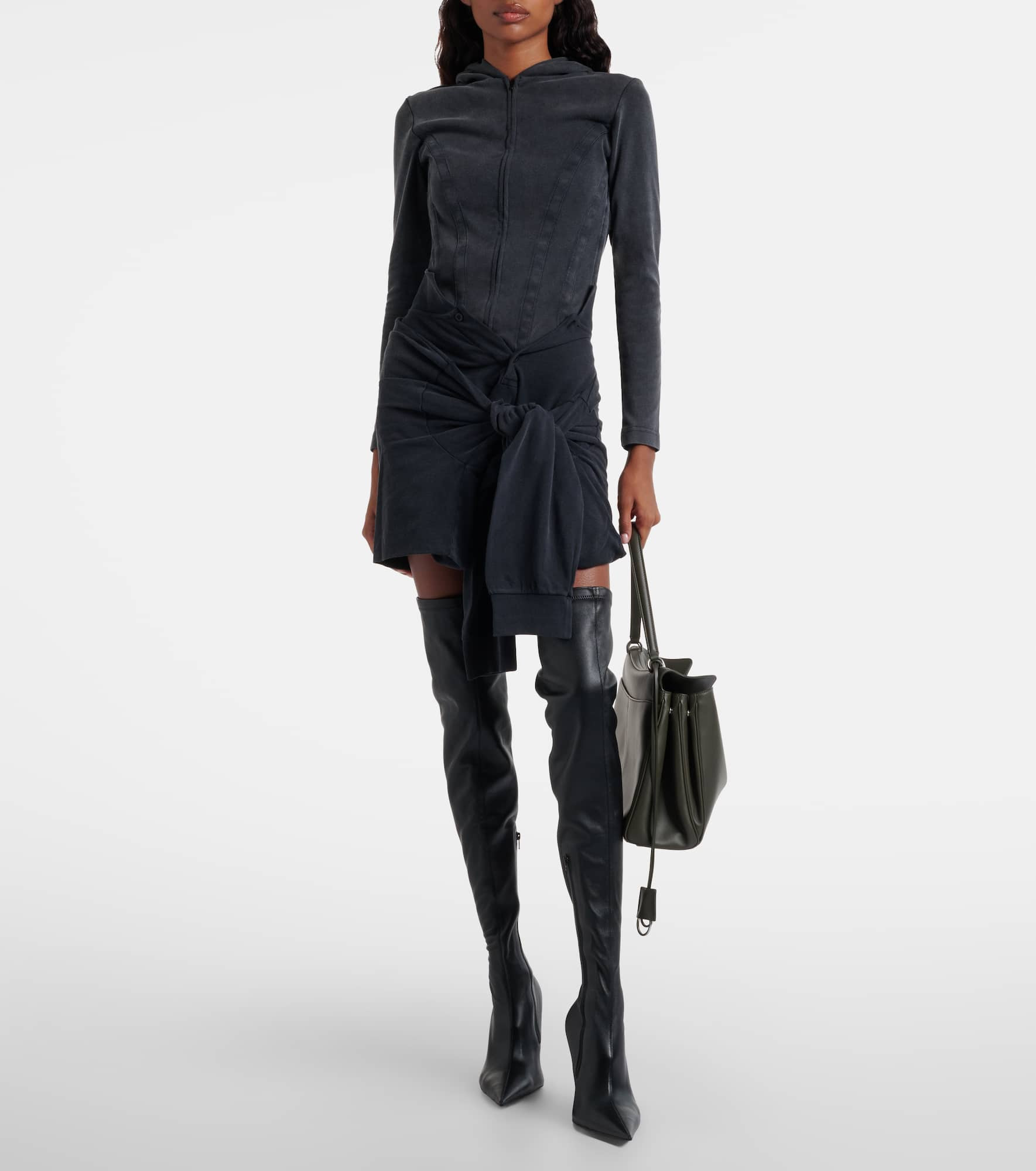 Trompe l'œil cotton piqué miniskirt - 2