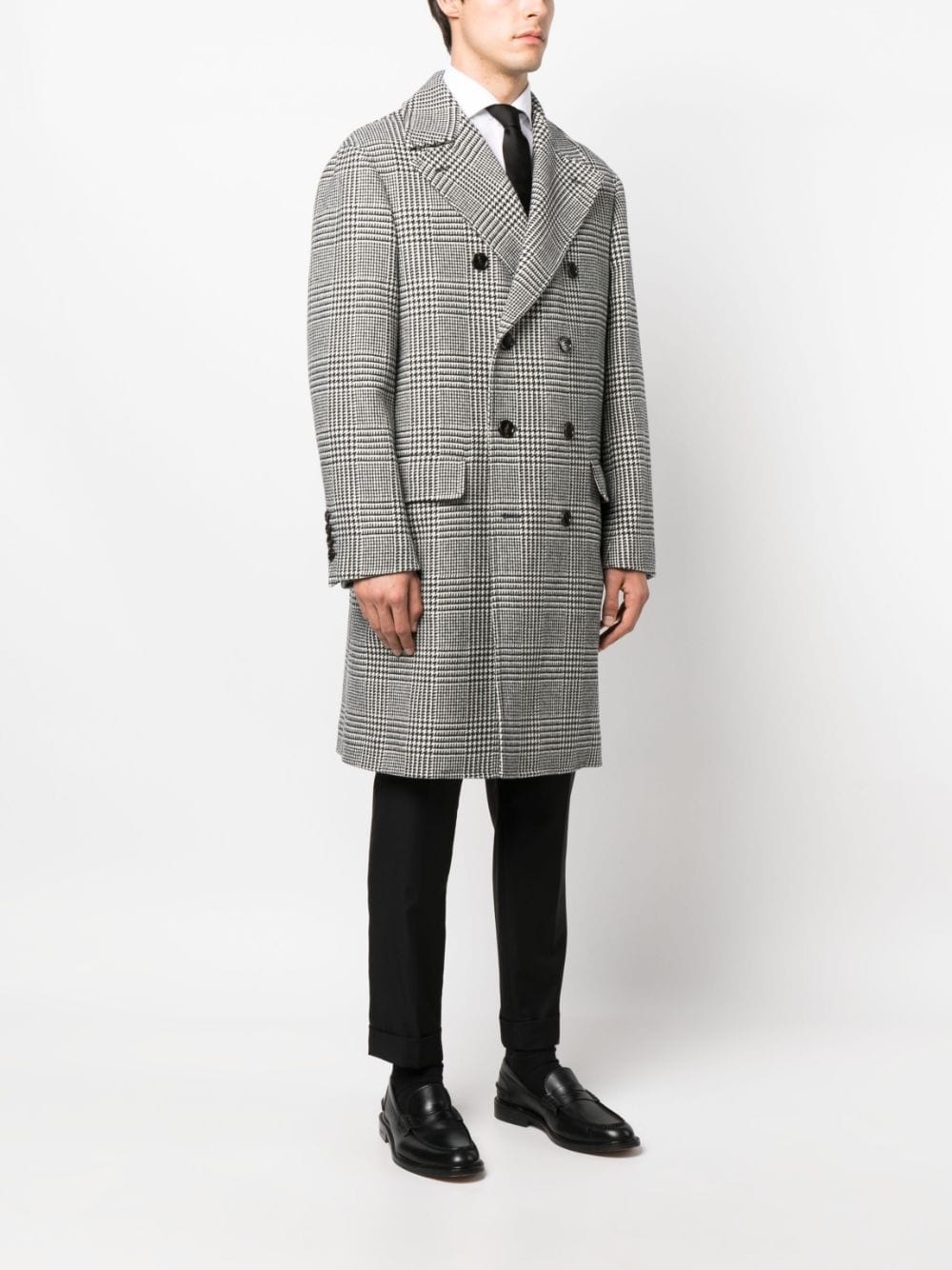 double-breasted checked coat - 3