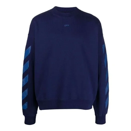 Men's OFF-WHITE FW21 Rubber Arrow Geometry Pattern Round Neck Long Sleeves Loose Fit Blue OMBA054F21 - 1