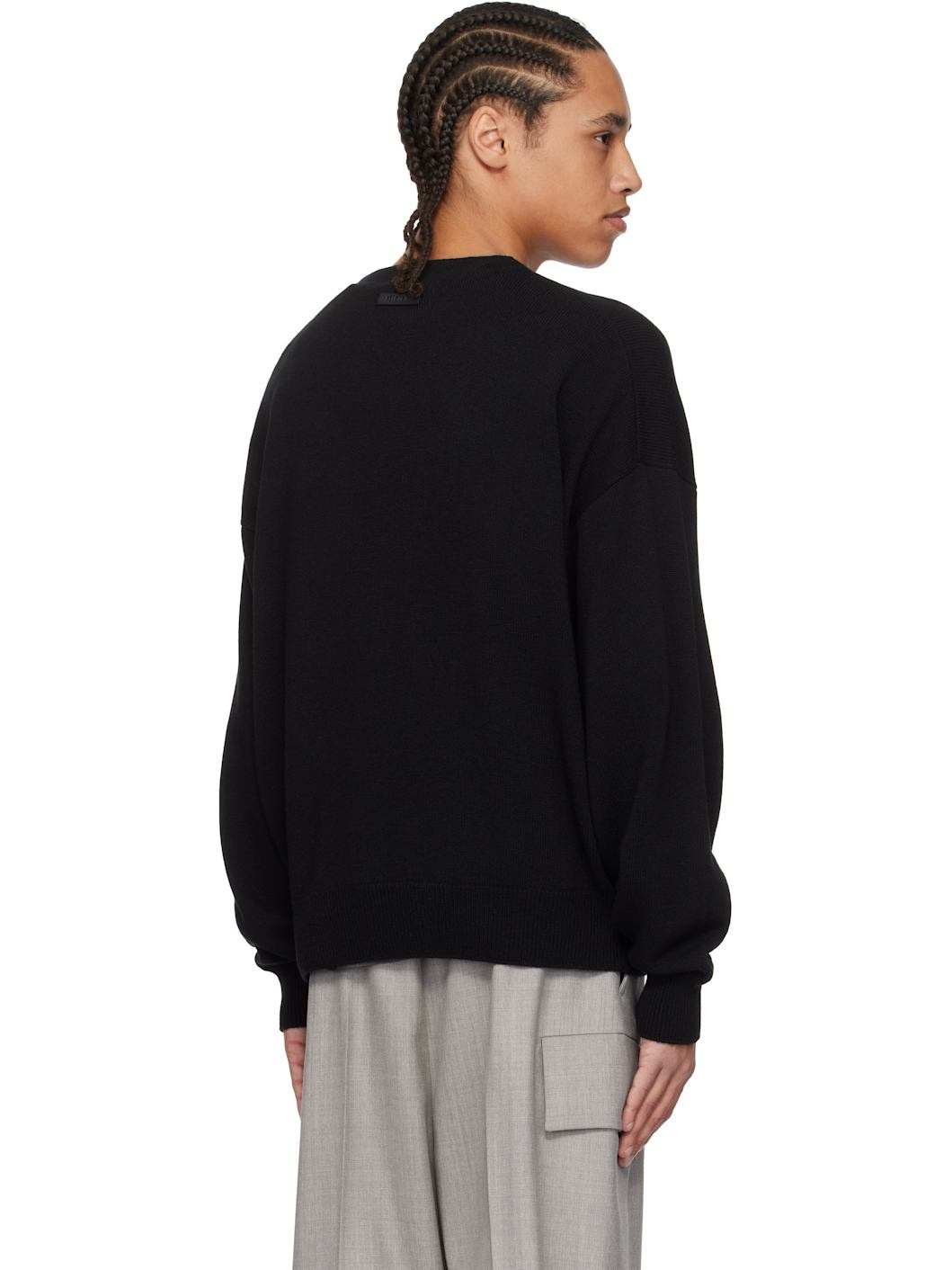 Black Fine Knit Crewneck Sweater - 3