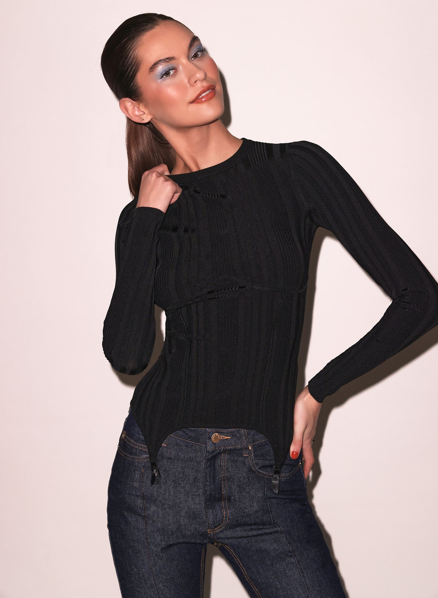 Rib Long Sleeve Garter Top - 5