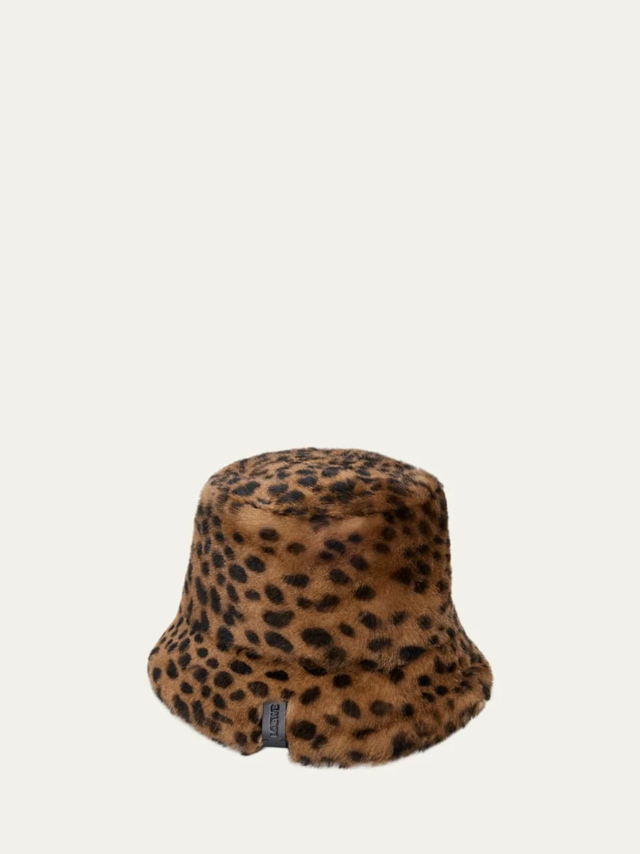 Leopard-Print Shearling Bucket Hat - 1