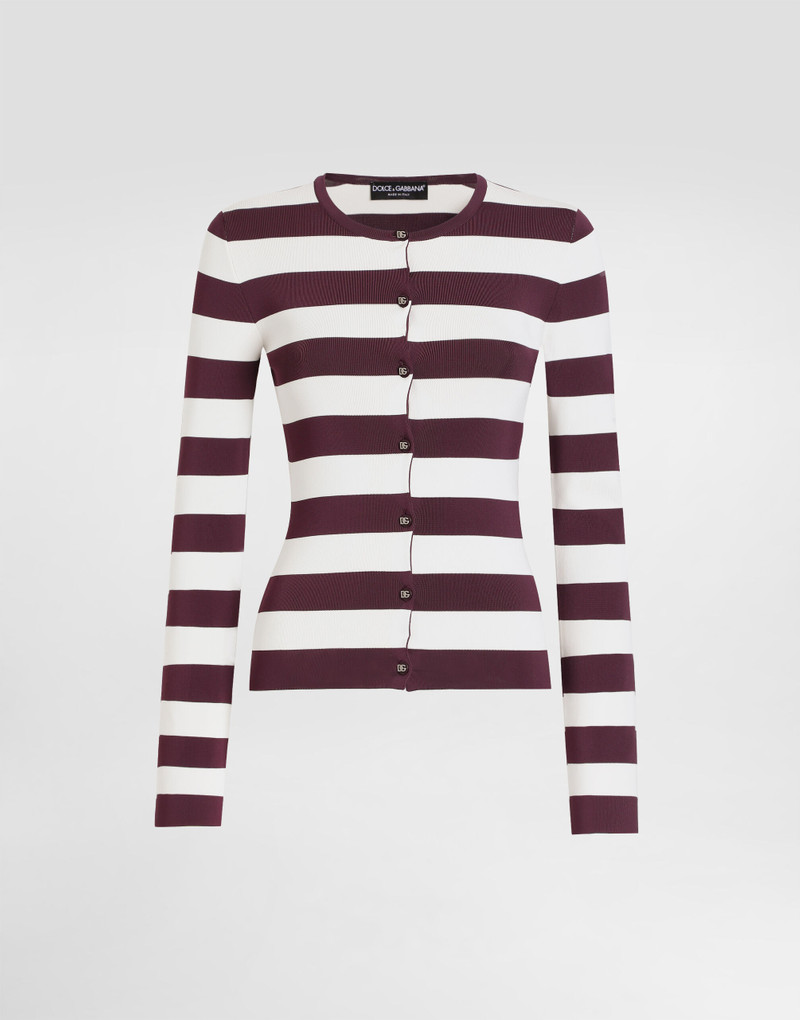 Striped crew-neck viscose cardigan - 1