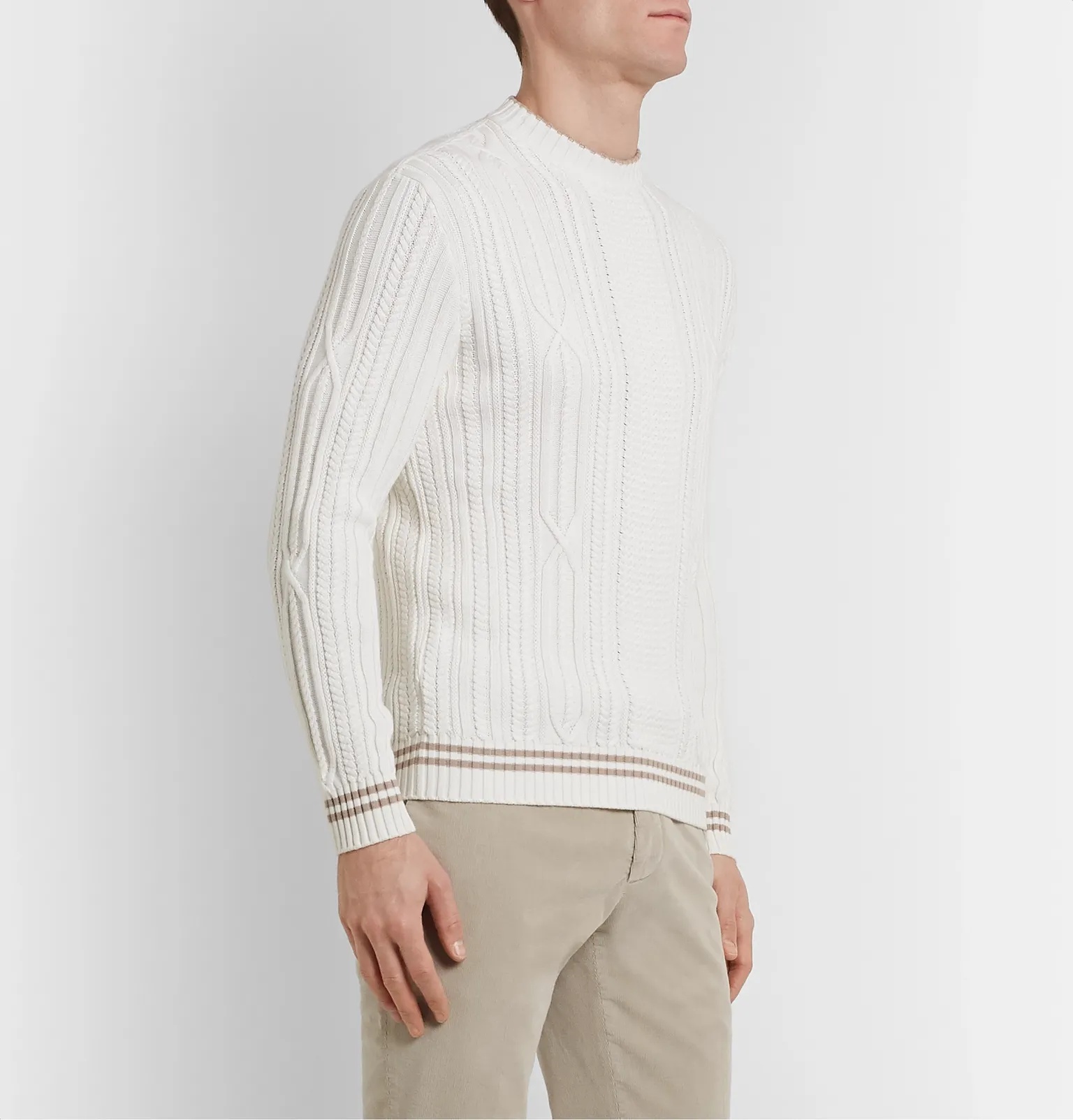 Slim-Fit Striped Cable-Knit Cotton and Cashmere-Blend Sweater - 10