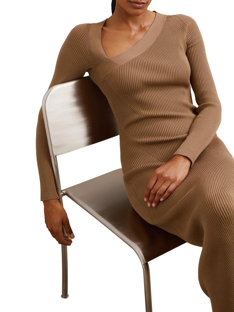 Women's Zeta Asymmetric Rib-Knit Midi-Dress - Camel 3