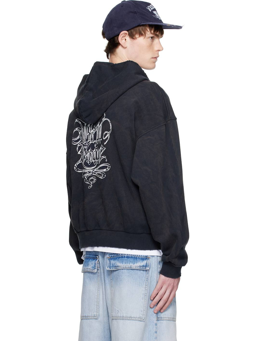 Navy Gothic Logo Printed Hoodie - 3