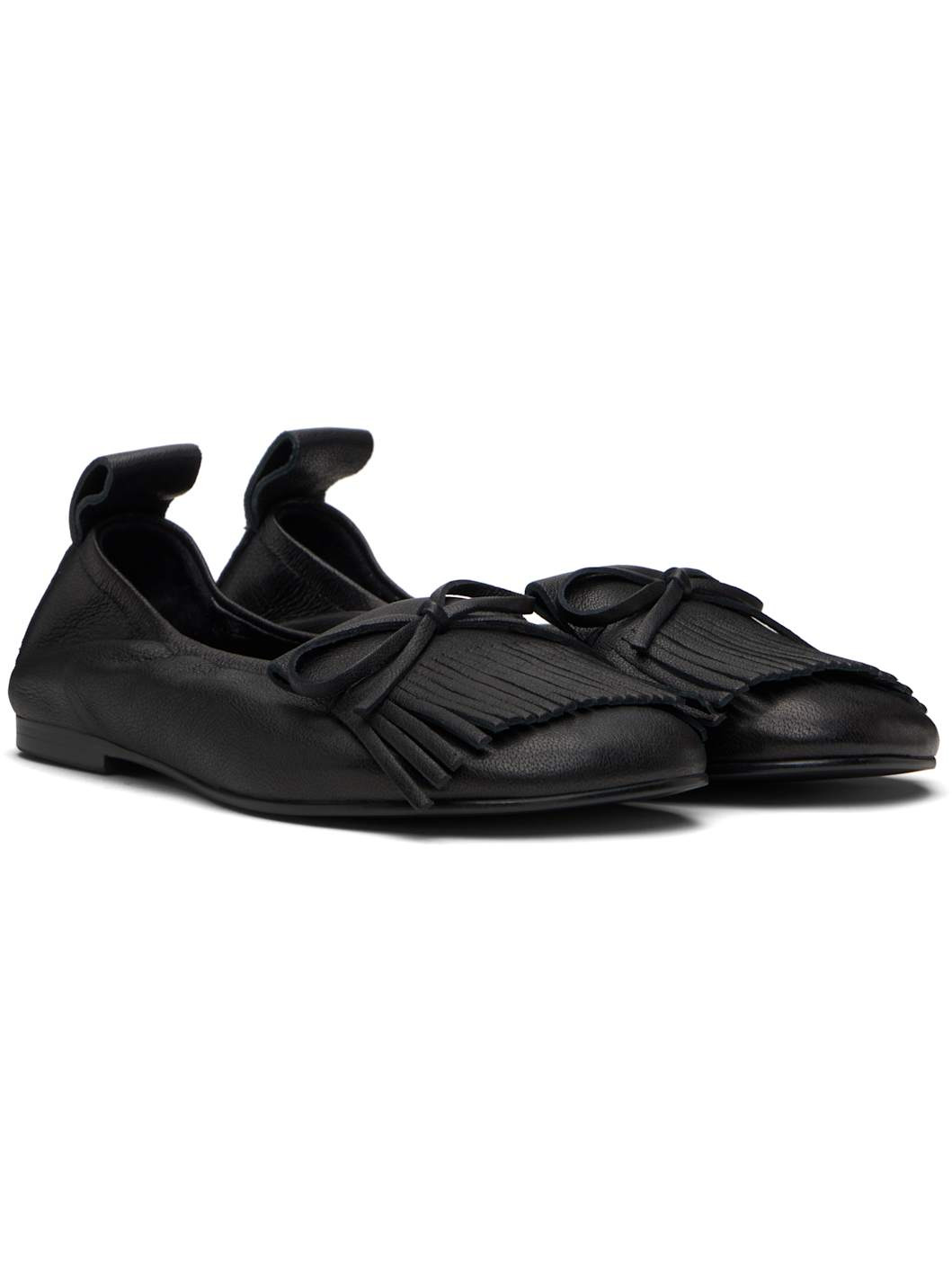 Black Bun Fringe Ballerina Flats - 4