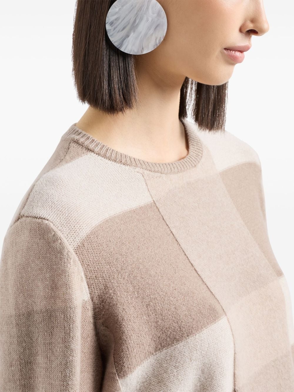 plaid long-sleeve knitted top - 4