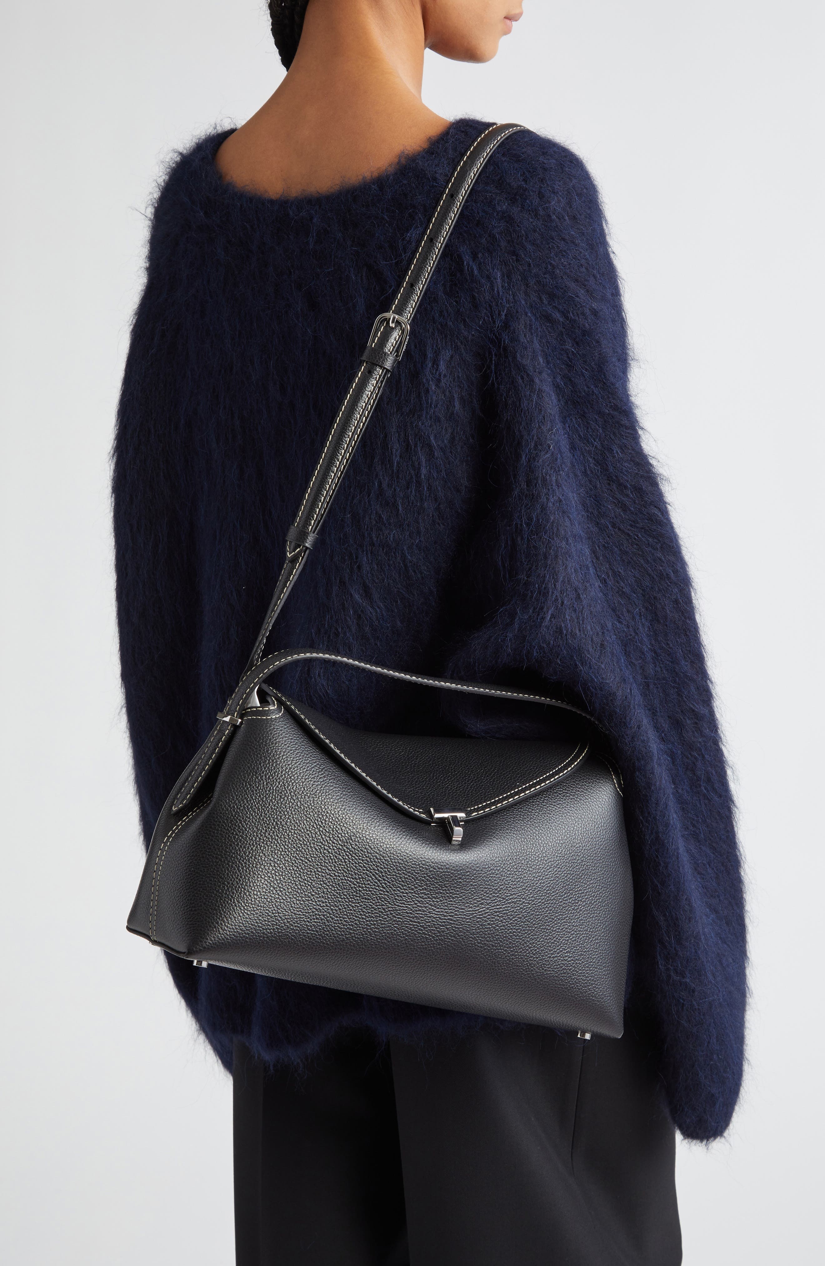 TOTEME T-Lock Curved Leather Shoulder Bag in Black 001 at Nordstrom - 4