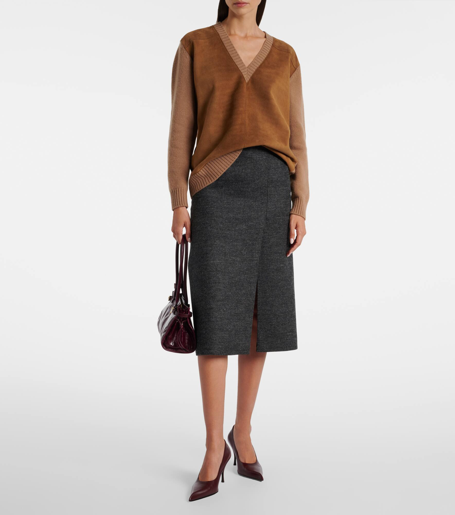Slit-detail virgin wool midi skirt - 2