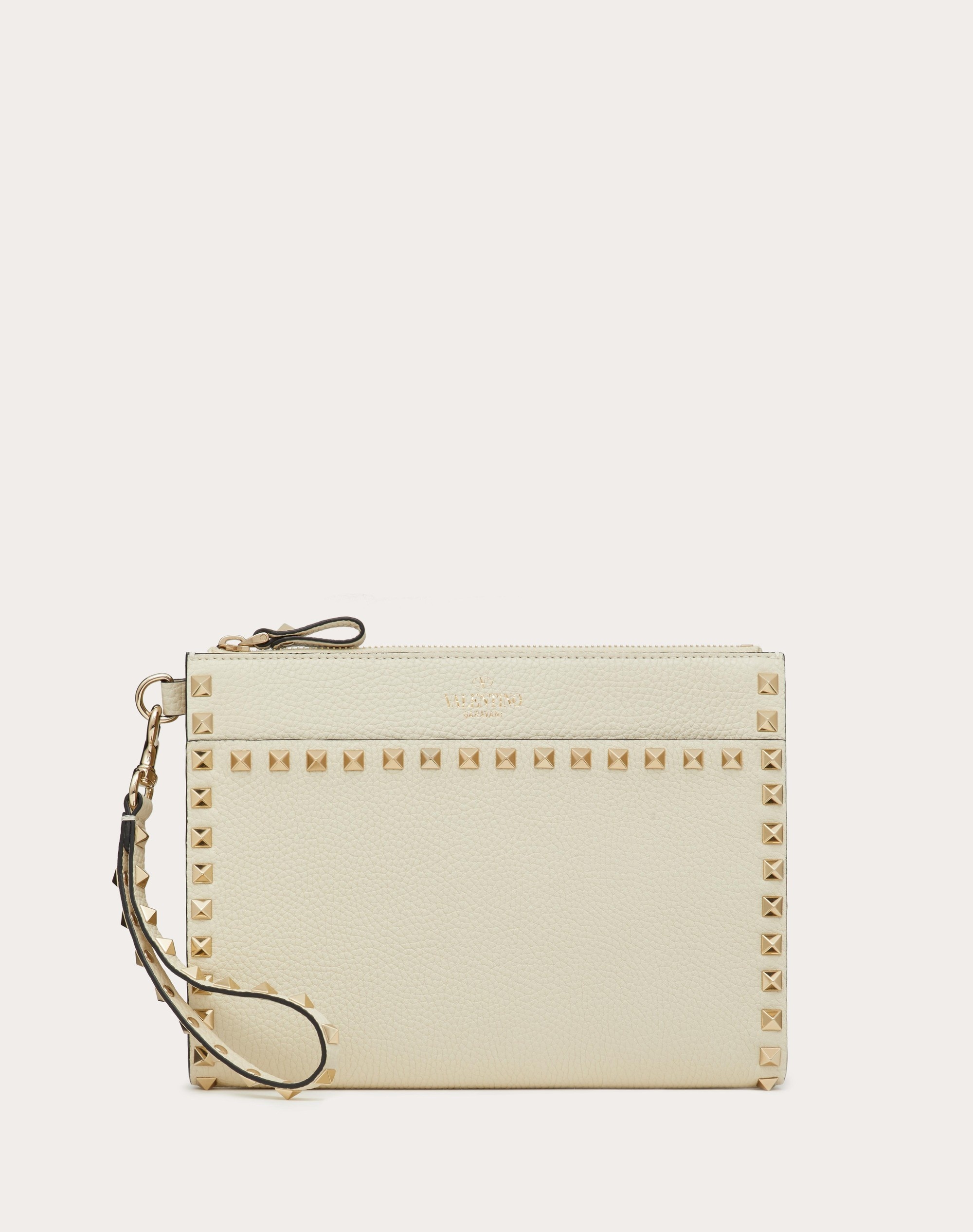 ROCKSTUD GRAINY CALFSKIN POUCH - 1