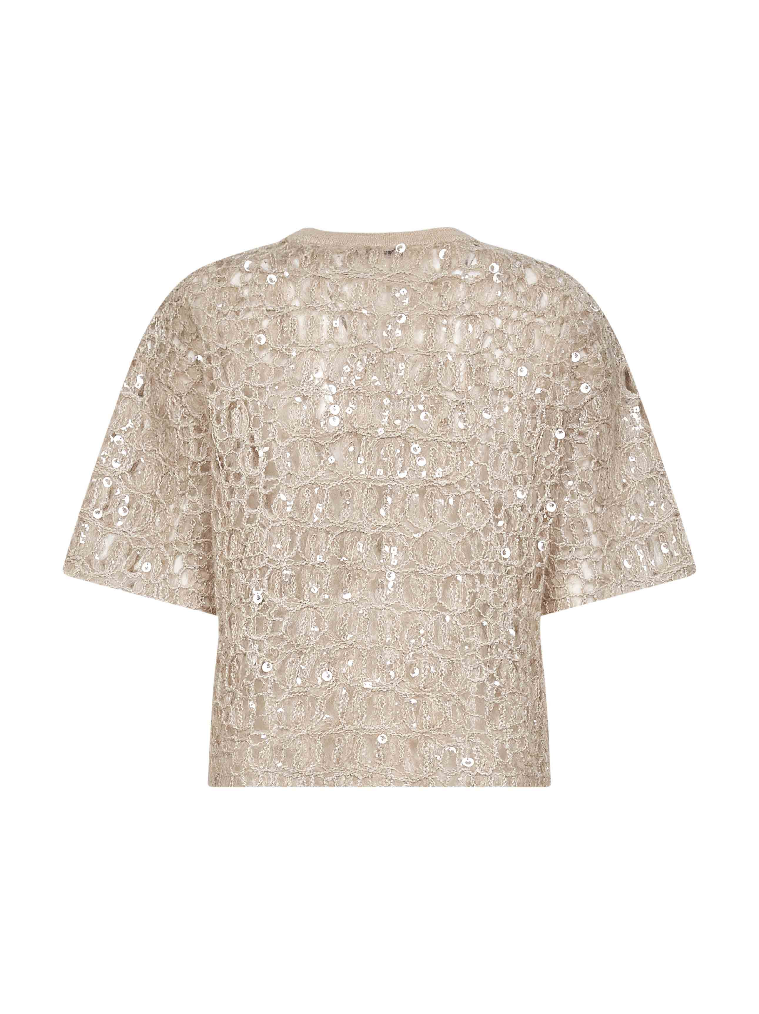 Brunello Cucinelli Women Beige Dazzling Croc Embroidery Knit T-Shirt - 2