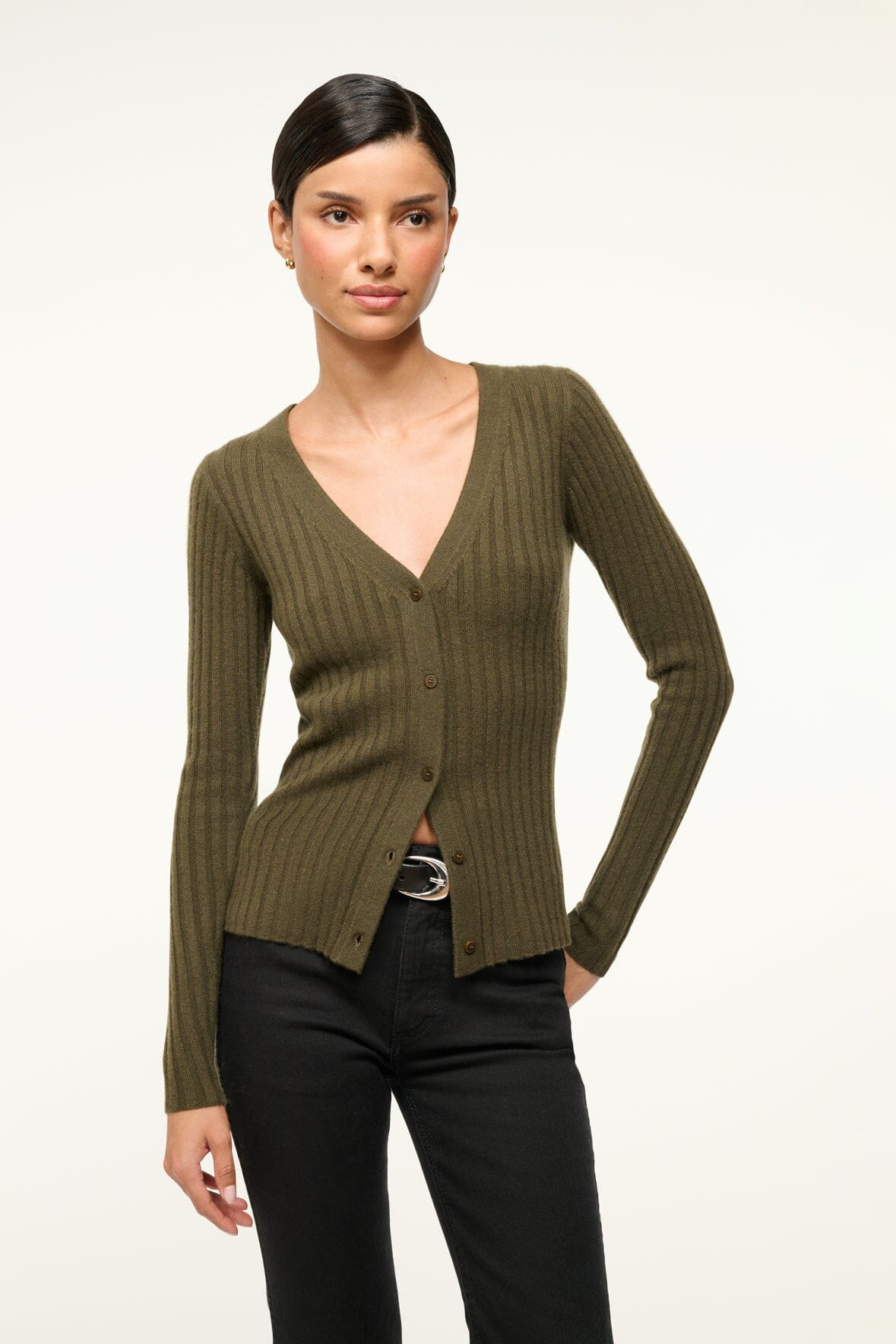 STAUD CARGO CASHMERE SWEATER DARK OLIVE - 2