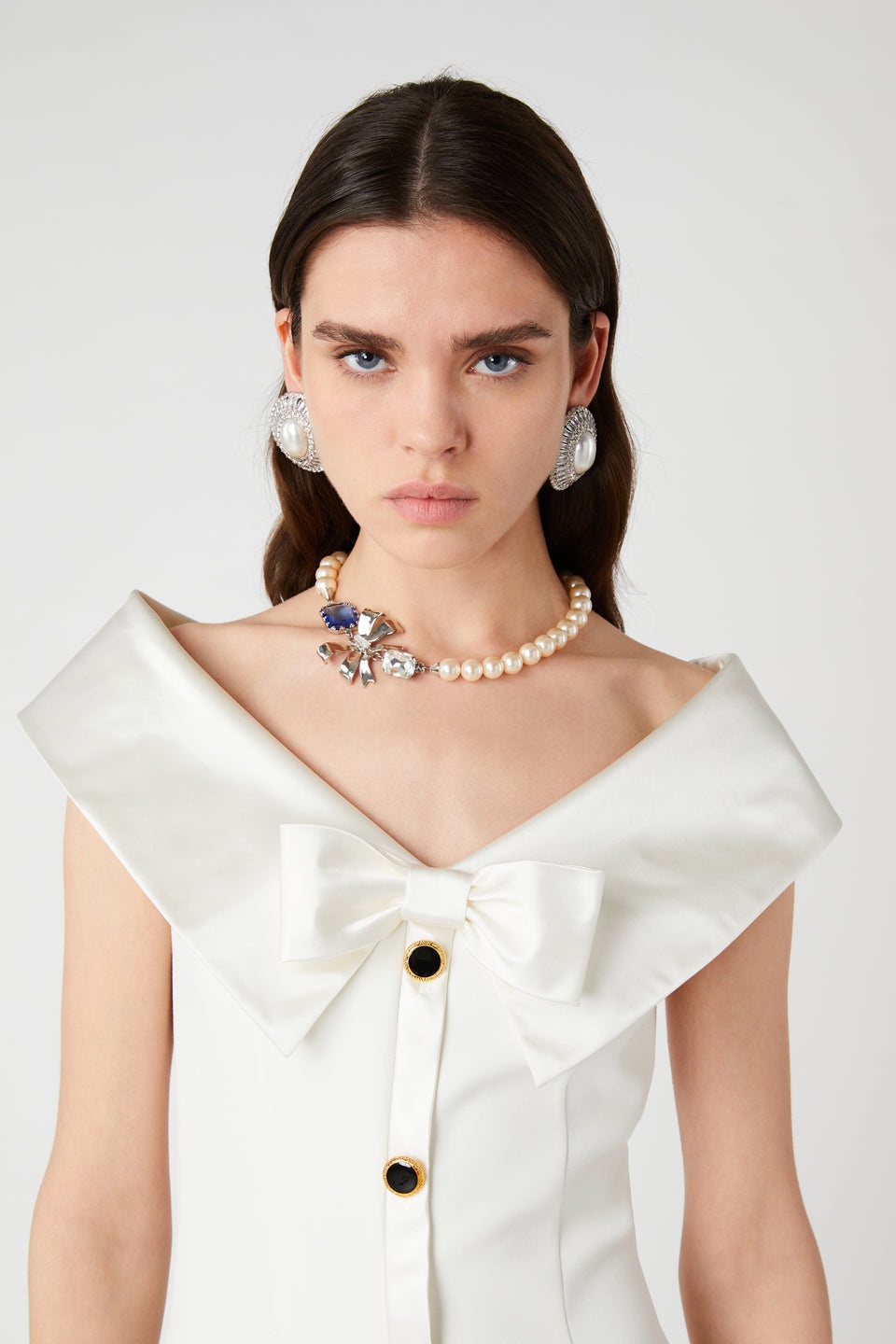CADY MINI DRESS WITH DUCHESSE COLLAR AND BOW - 6