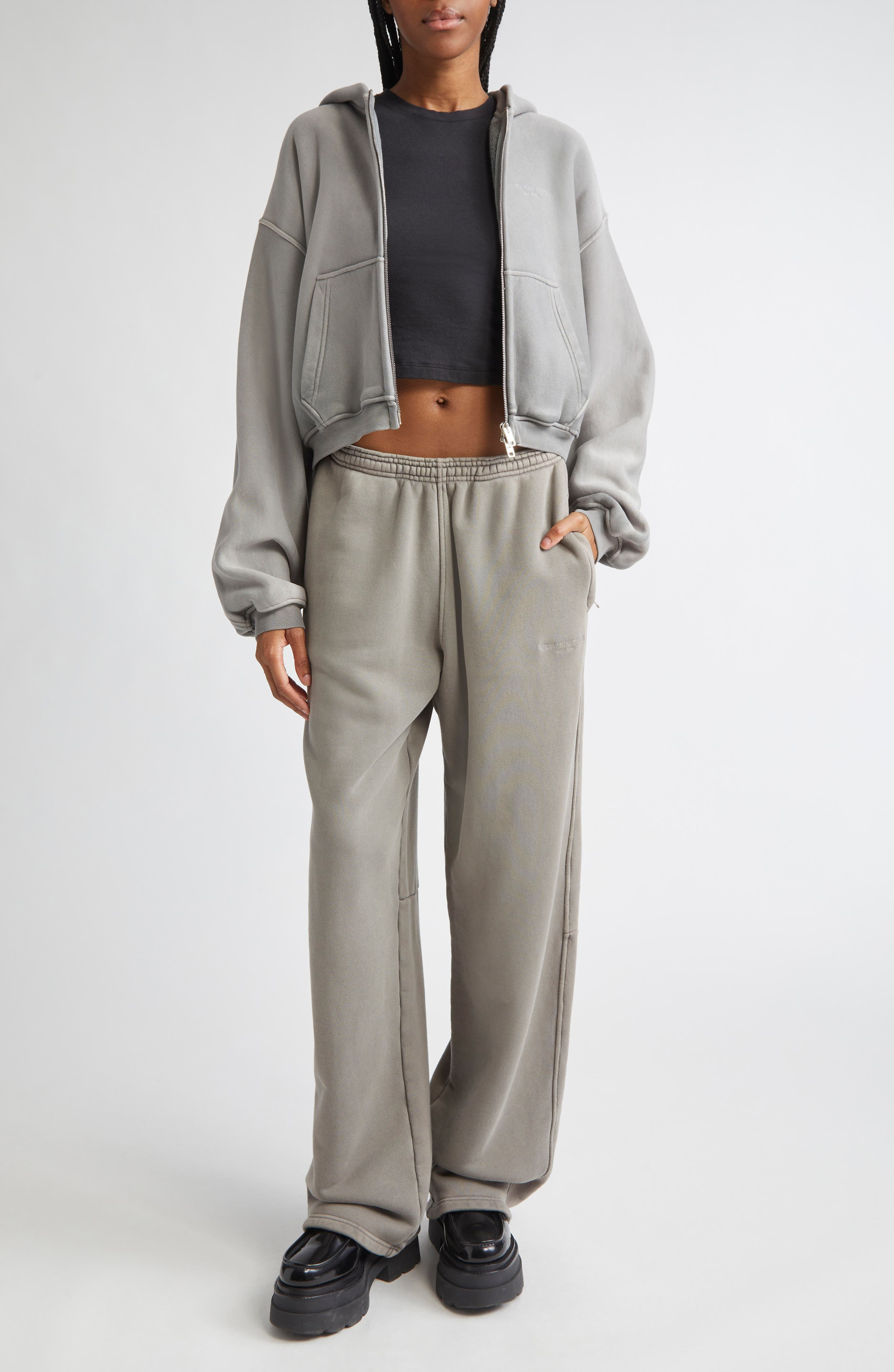 Alexander Wang Oversize Crop Full Zip Hoodie in Washed Cement at Nordstrom - 2