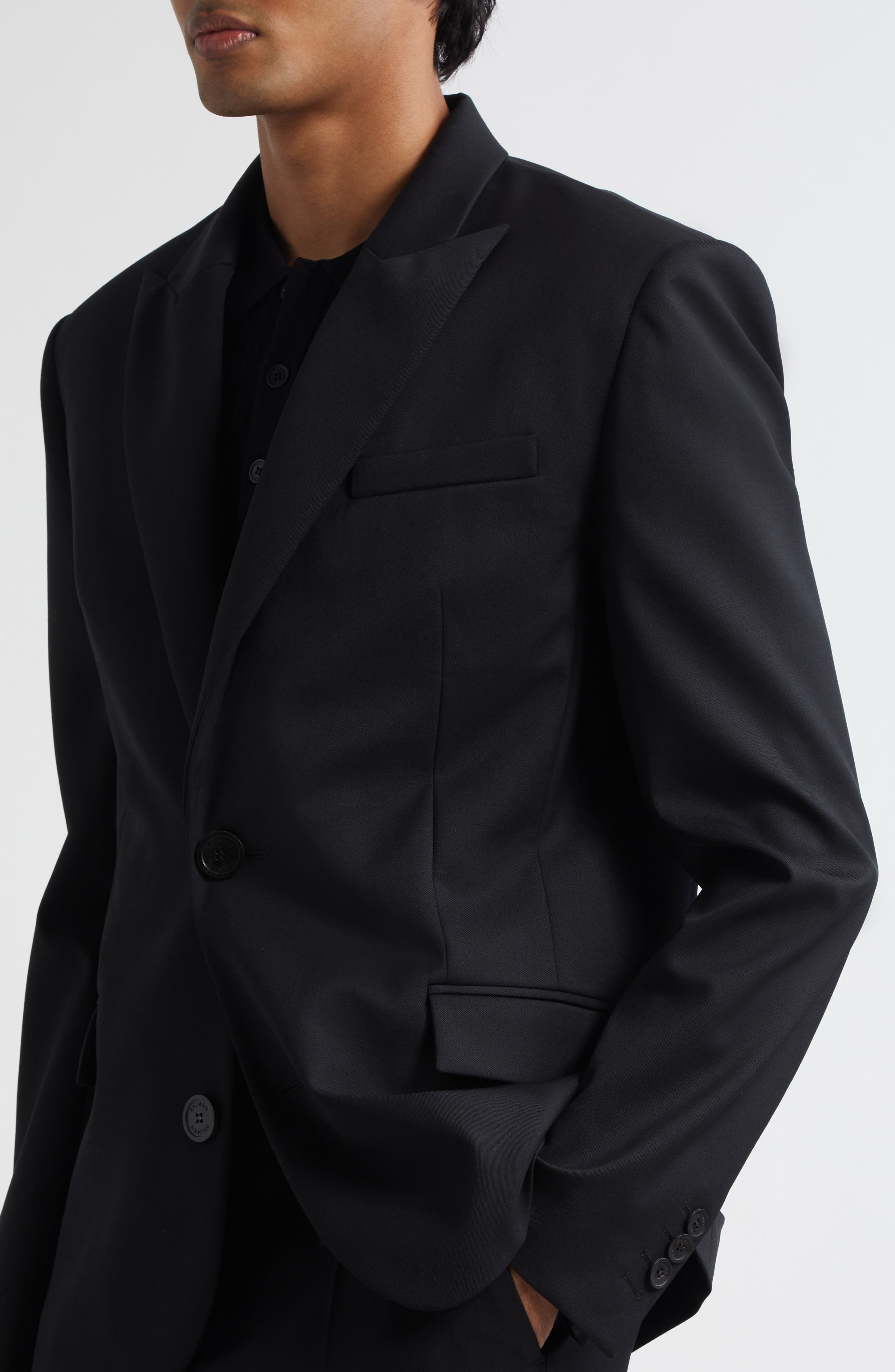 Balmain Wool Blazer in 0Pa Black at Nordstrom - 5