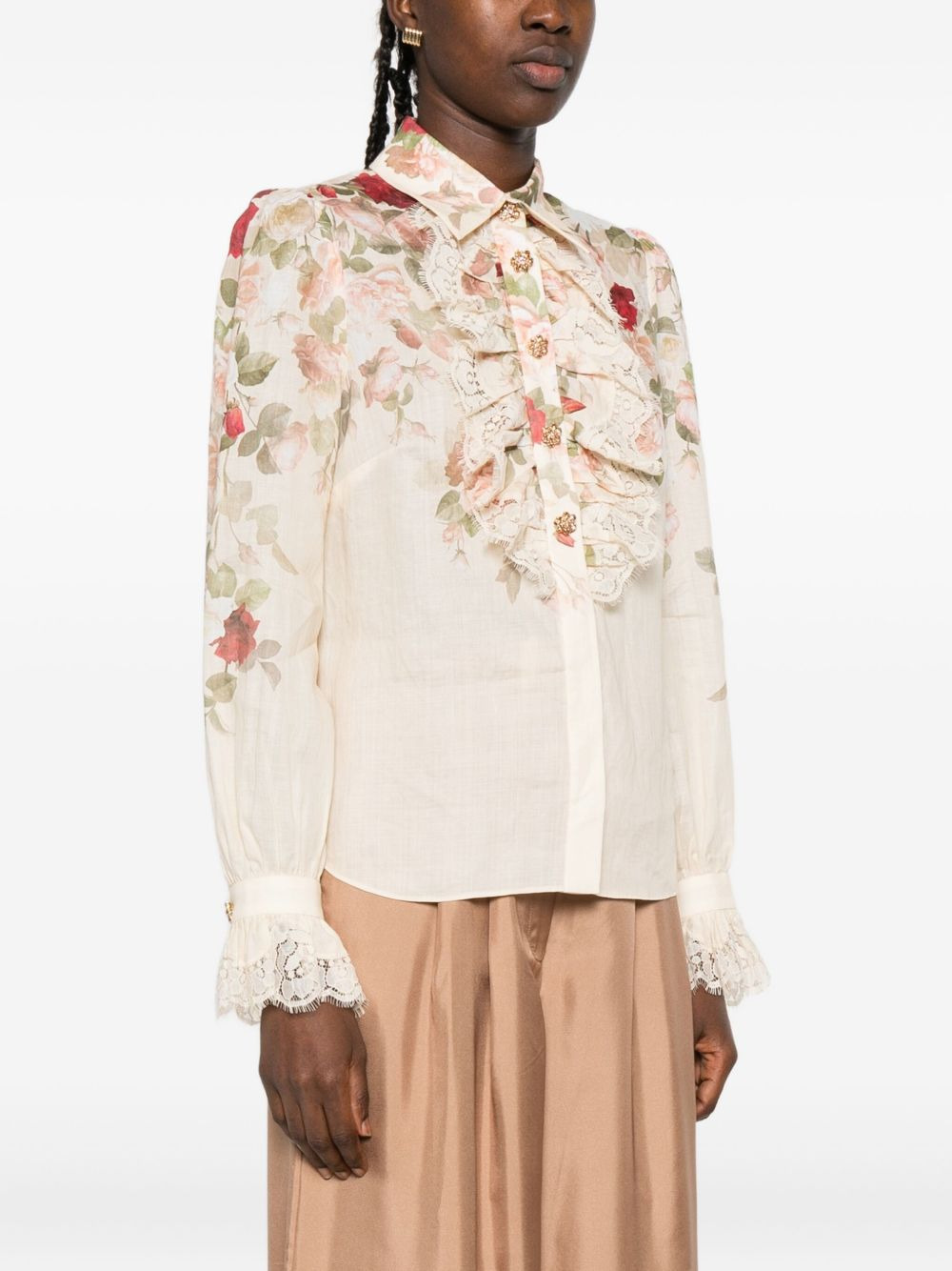 floral lace-trimmed shirt - 3