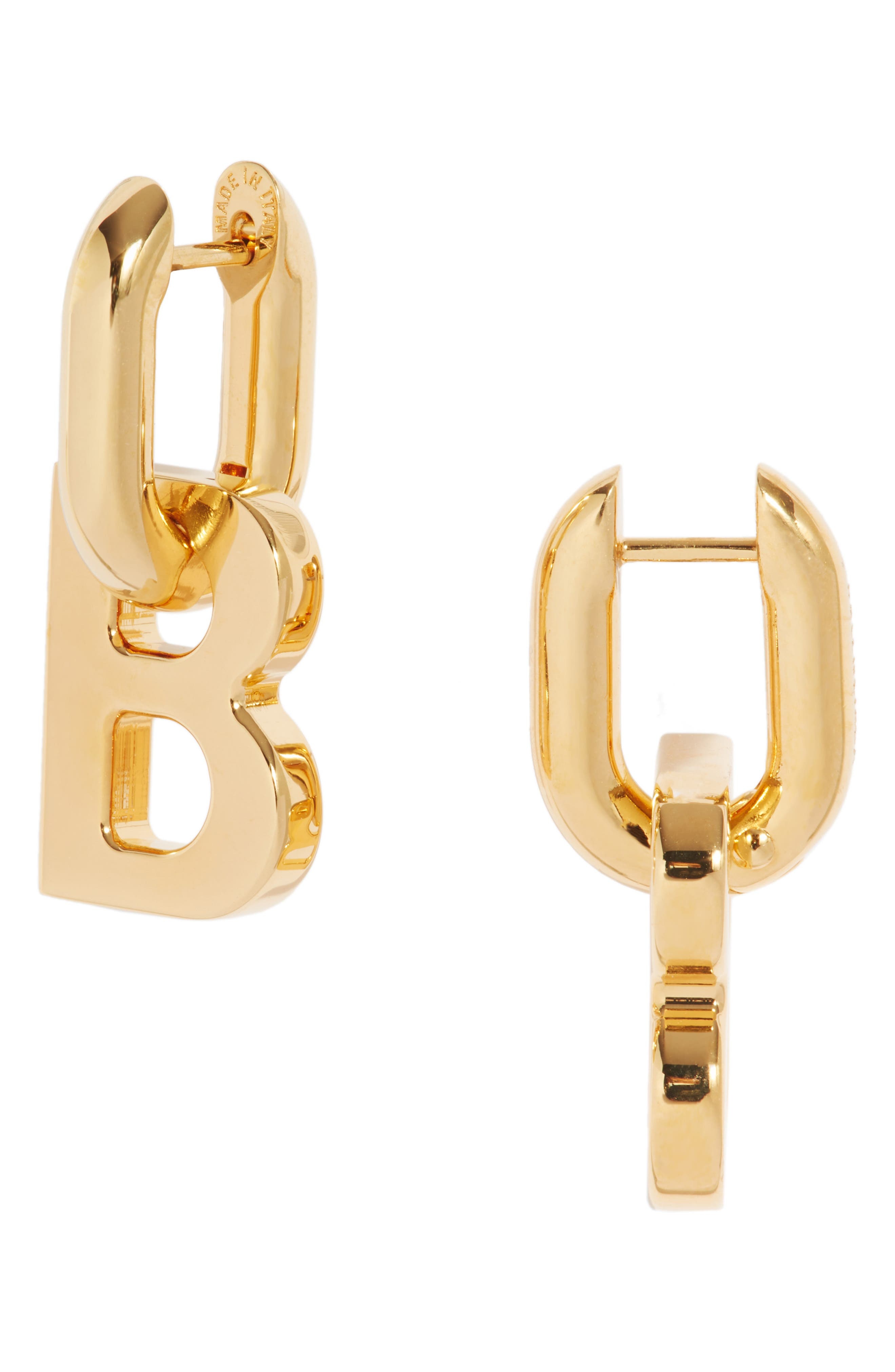 Balenciaga XS B Chain Earrings in Shiny Gold at Nordstrom - 1