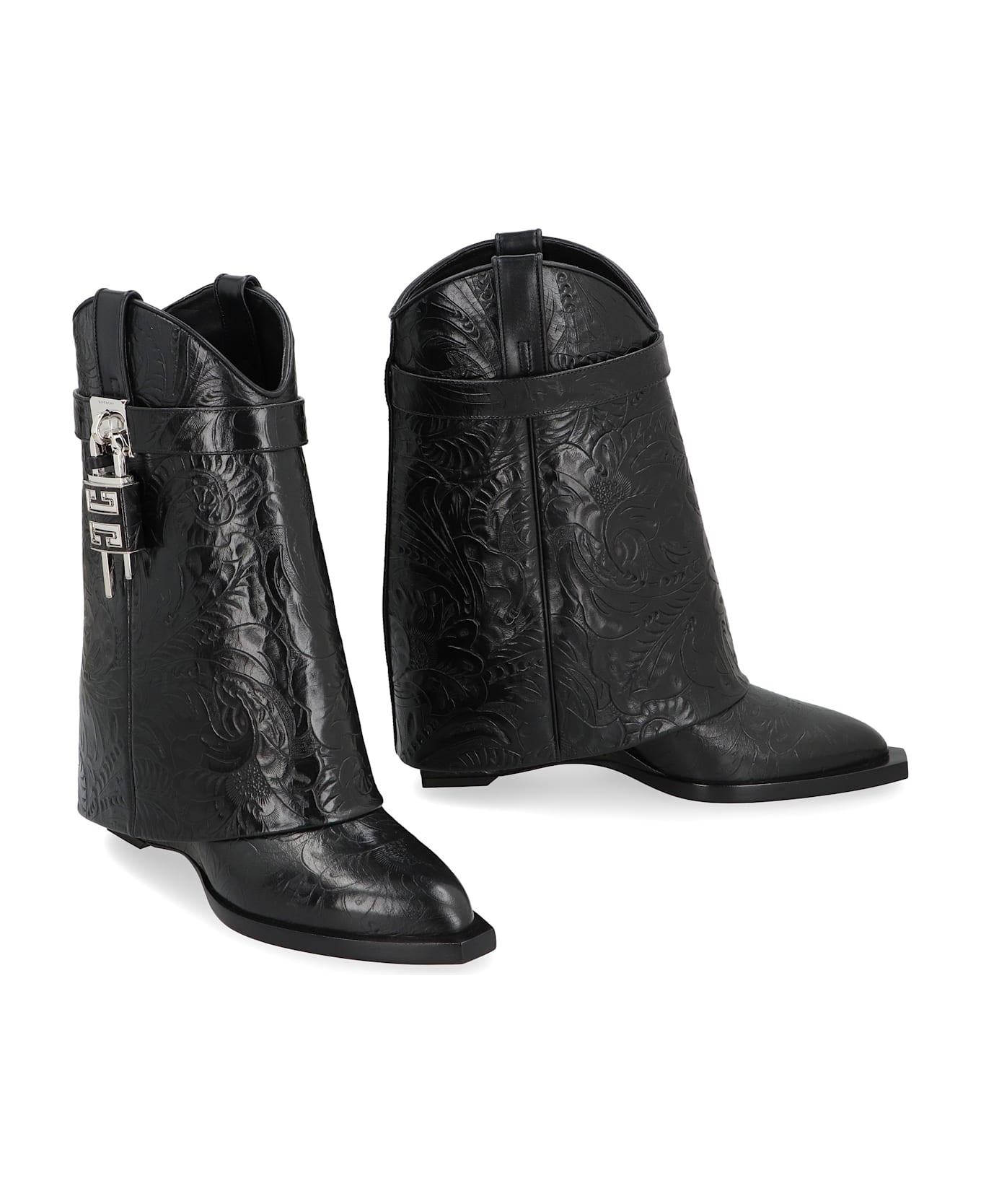 Shark Lock Cowboy Leather Ankle Boots - 3