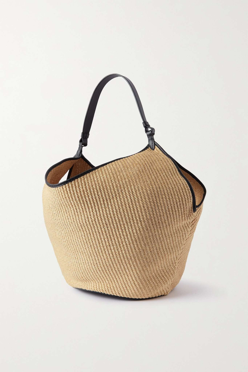 Lotus medium leather-trimmed raffia tote 3