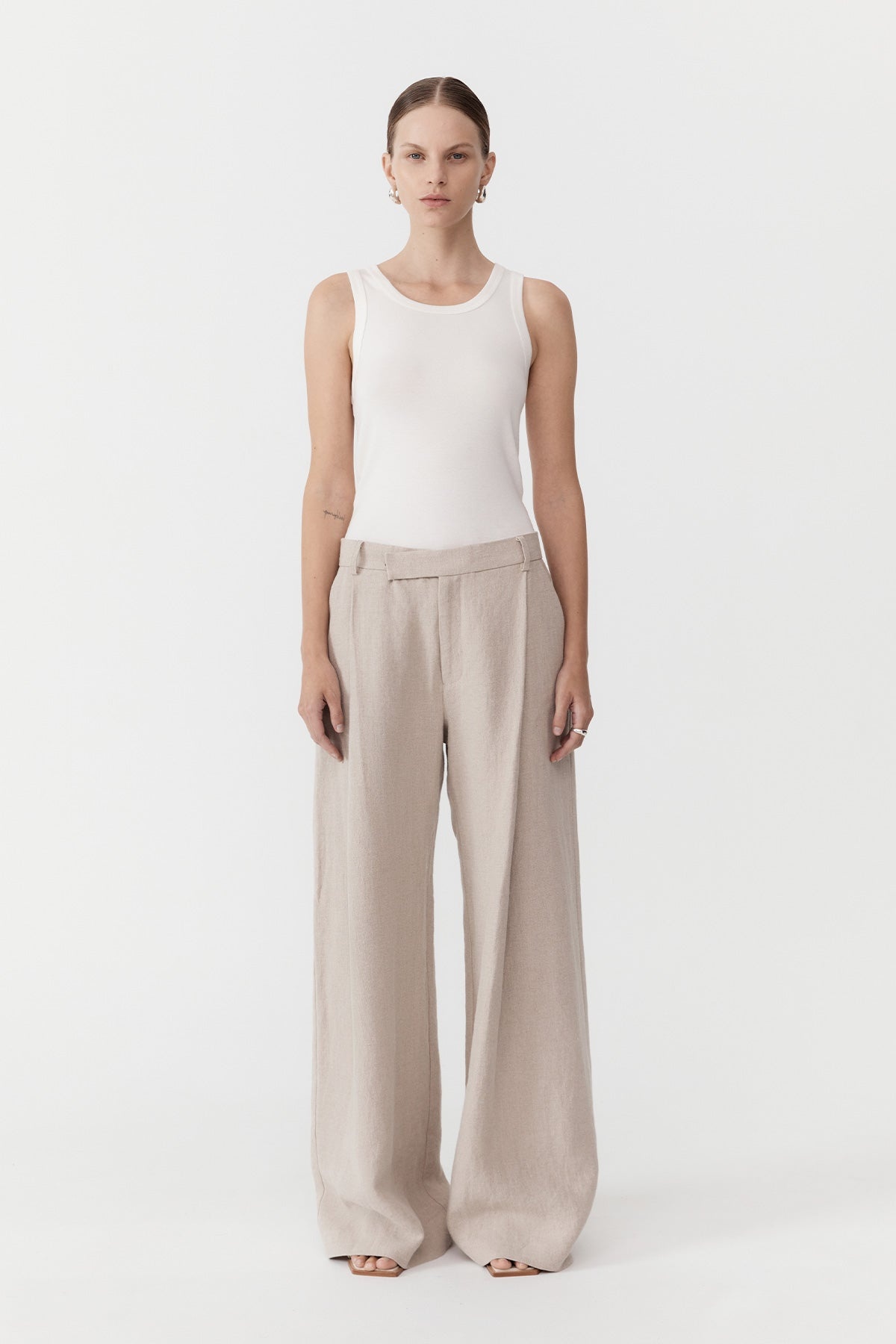 Linen Overlap Waist Trousers - Natural - 2