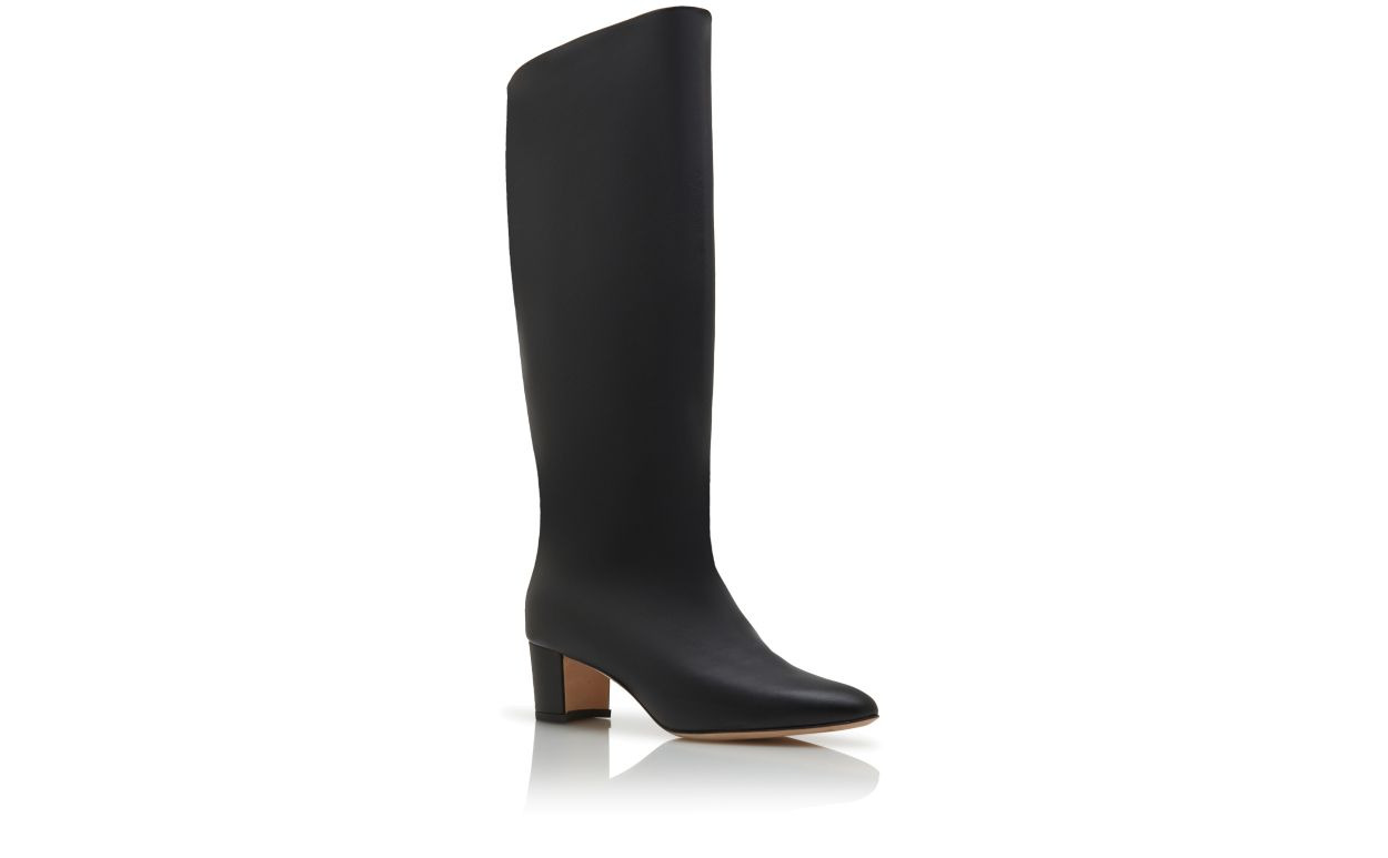 Black Calf Leather Knee High Boots - 3