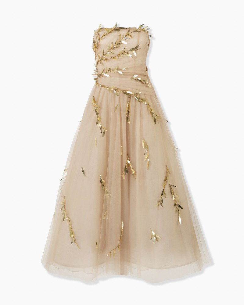 Embroidered Tulle Strapless Midi Dress 1