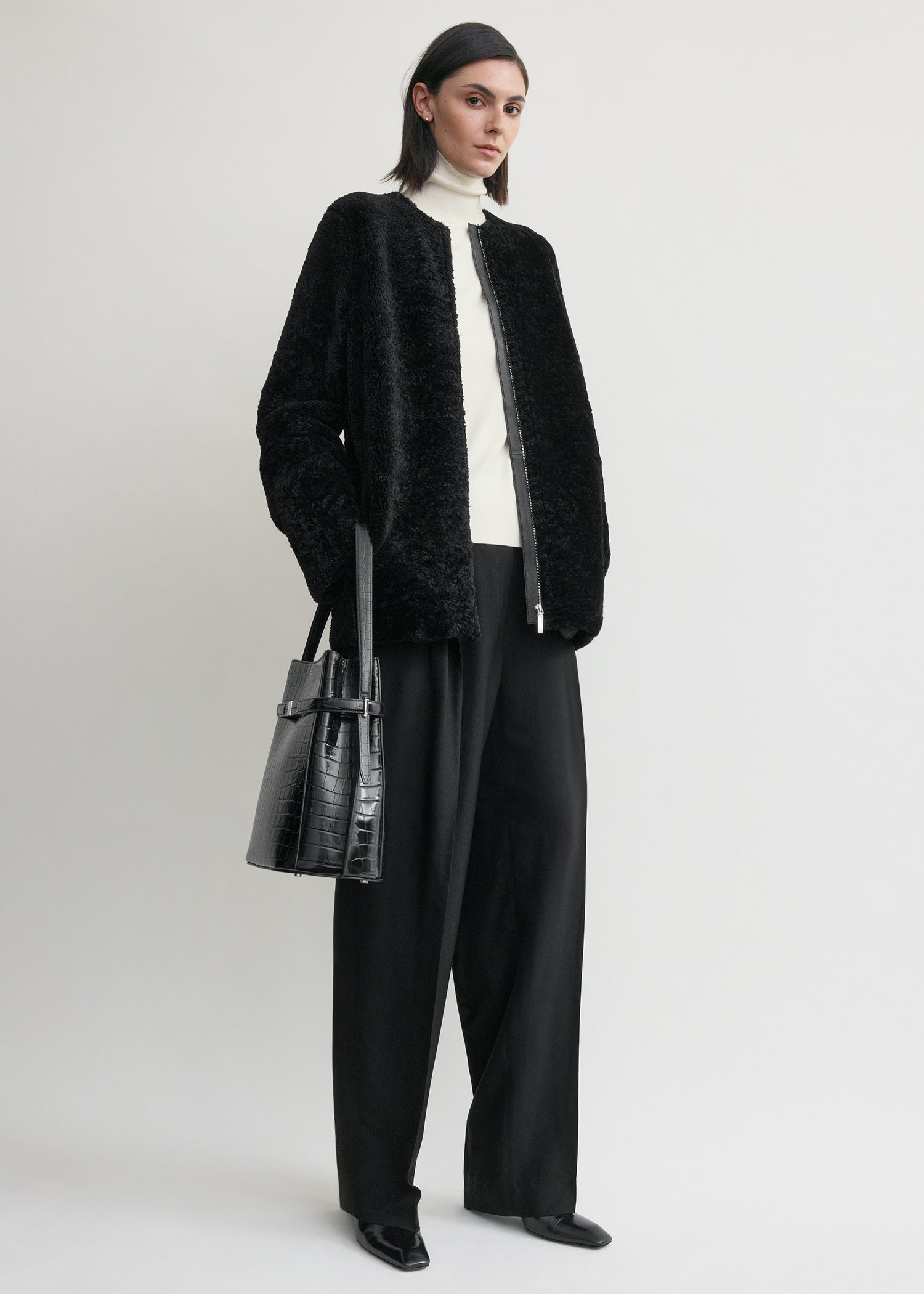 Zipped teddy shearling jacket black - 3
