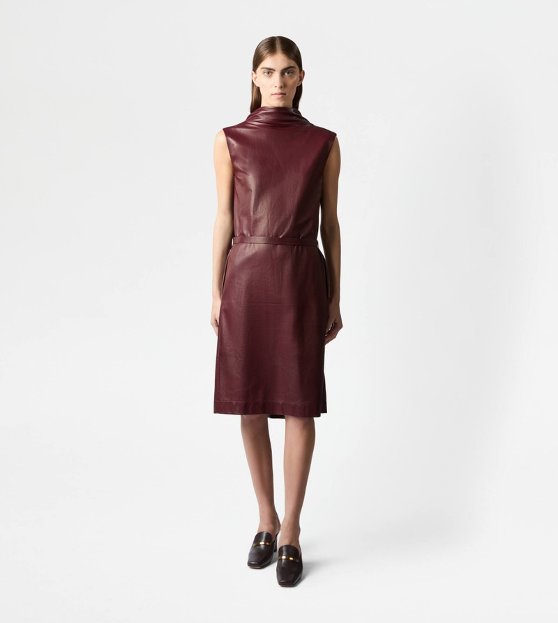 Tod's DRESS IN NAPPA LEATHER WITH FRINGES - BURGUNDY outlook