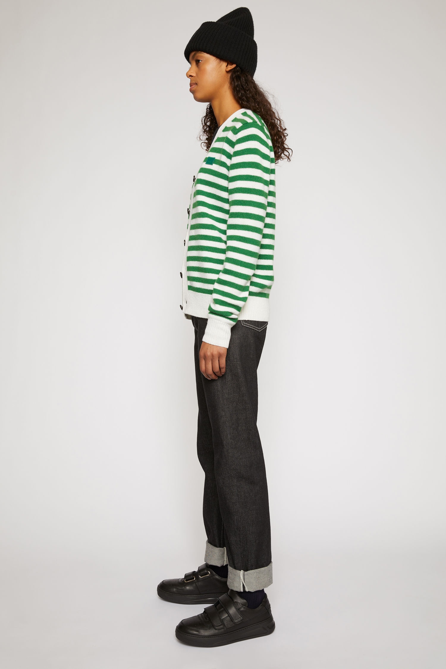 Breton stripe cardigan green/white - 5