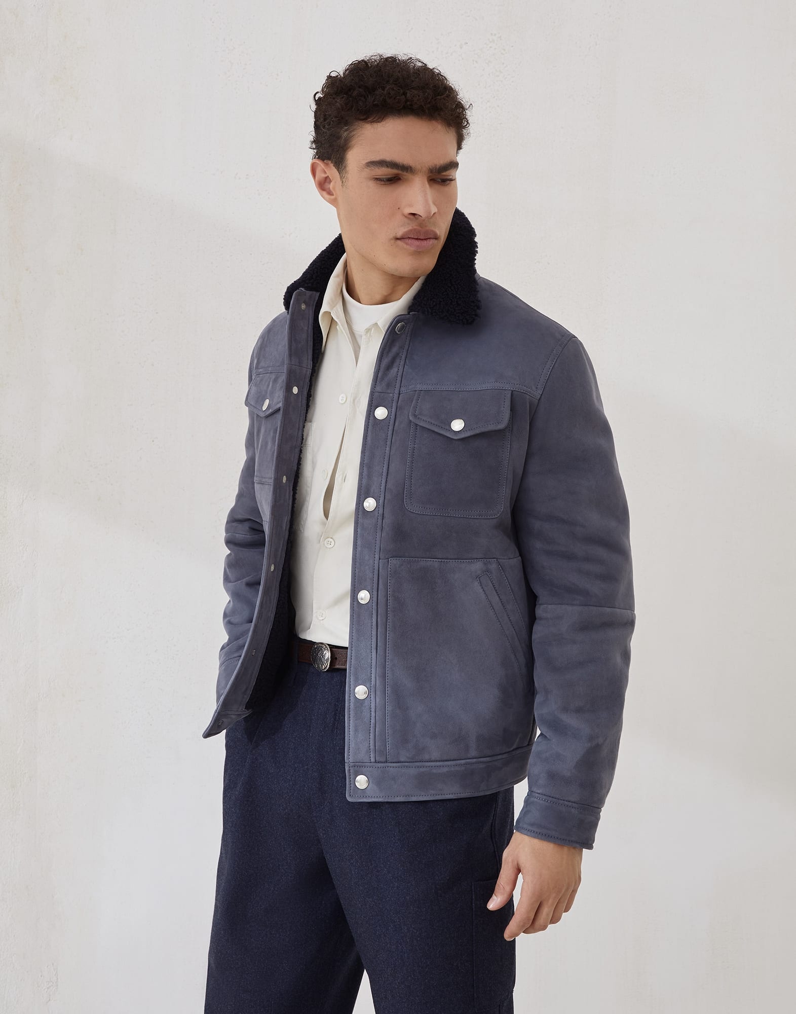 Suede curly shearling four-pocket jacket - 4
