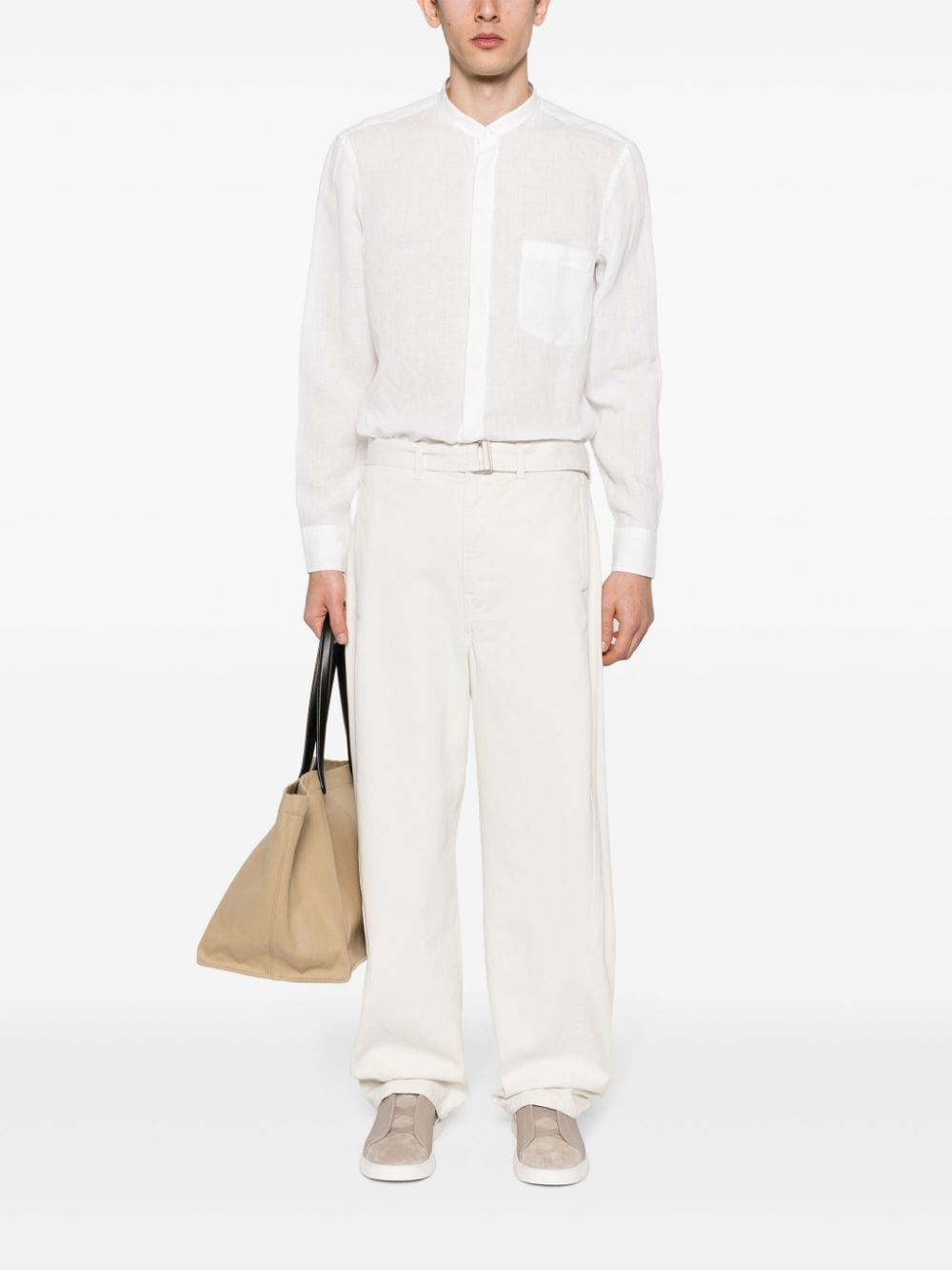 band-collar linen shirt - 2
