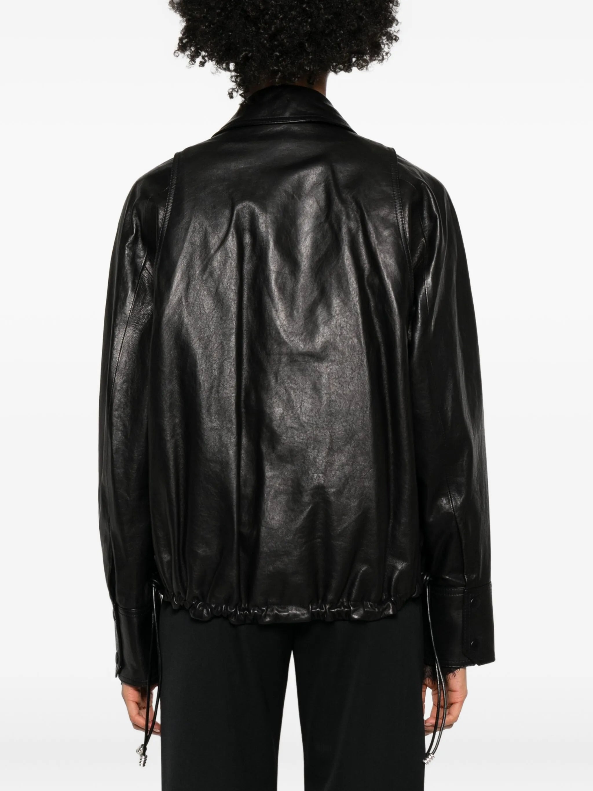 drawcord-hem leather jacket - 4