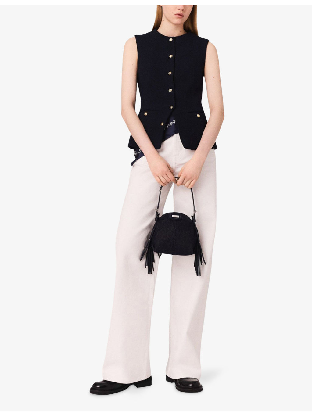 Button-Down Sleeveless Stretch-Tweed Jacket - 2
