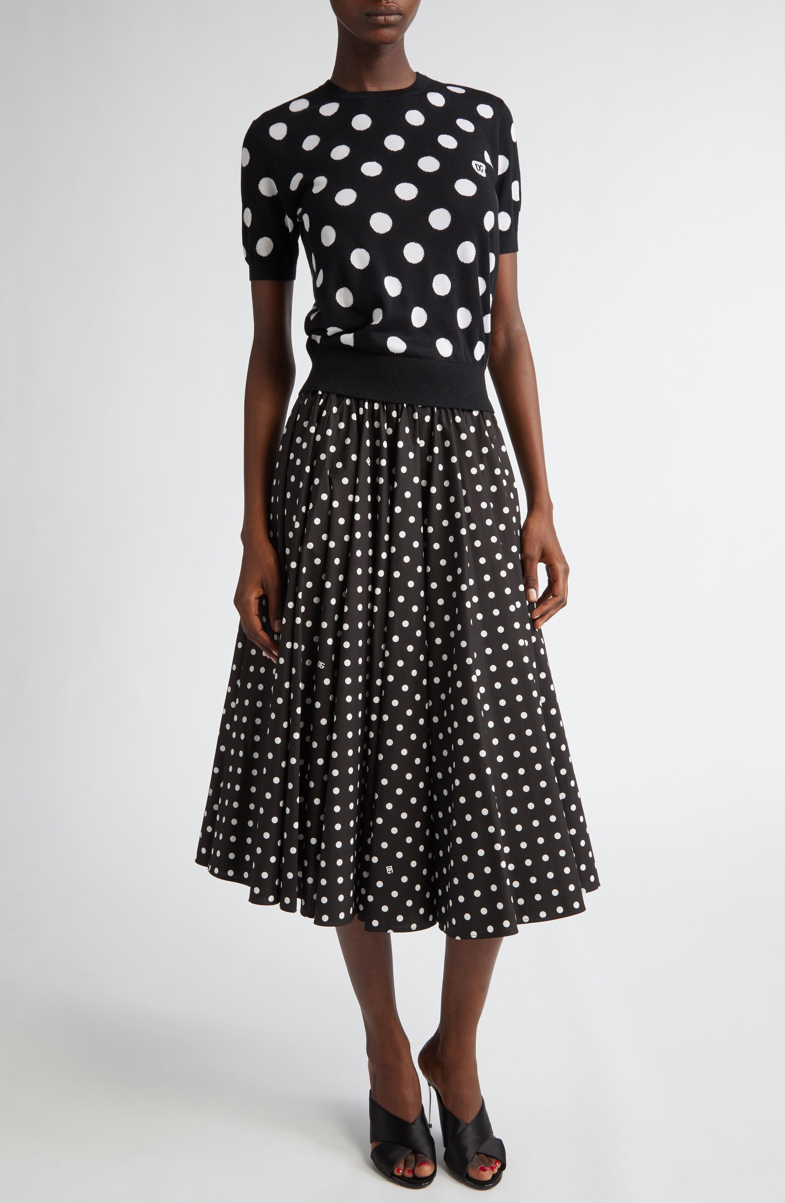Dolce&Gabbana Polka Dot Cotton Circle Skirt in Hnzqw Pois Picc 0 8 F.nero at Nordstrom - 2