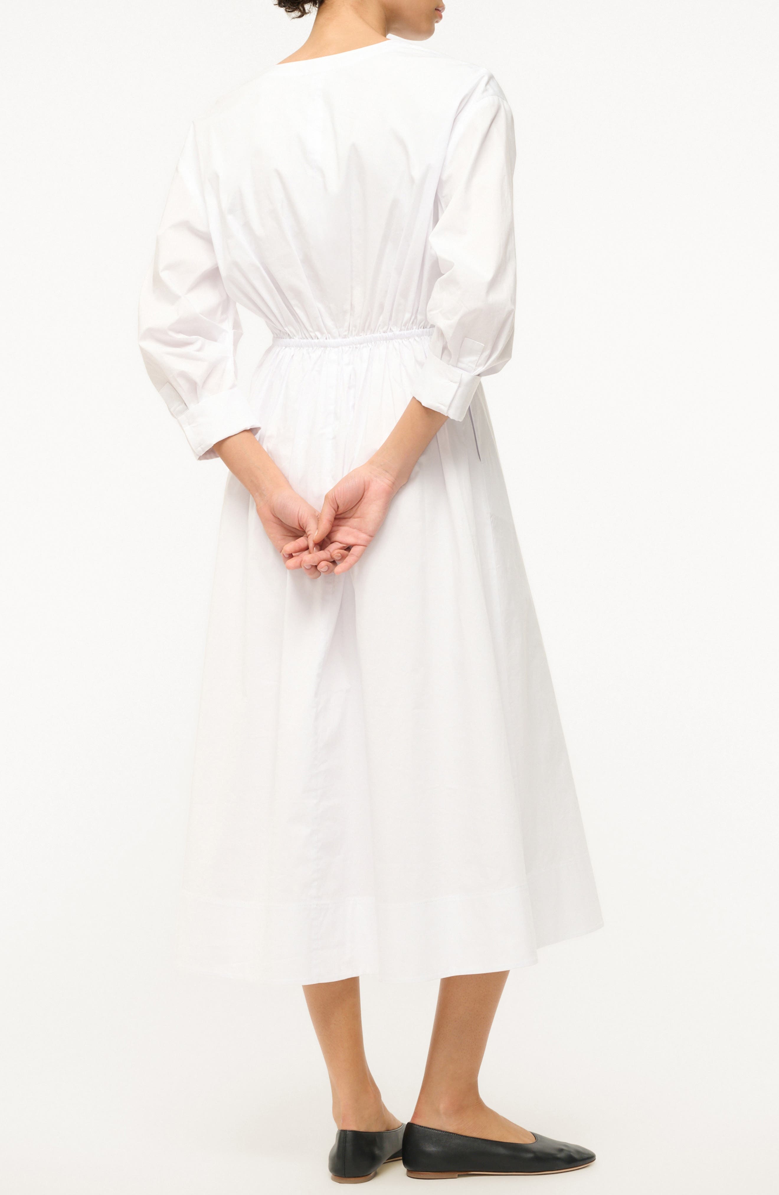 STAUD Cafu Long Sleeve A-Line Dress in White at Nordstrom - 2