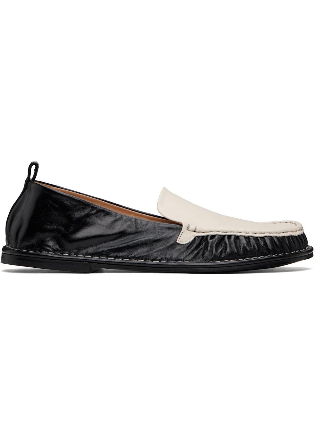 Black & Off-White Leather Midi Loafers - 1