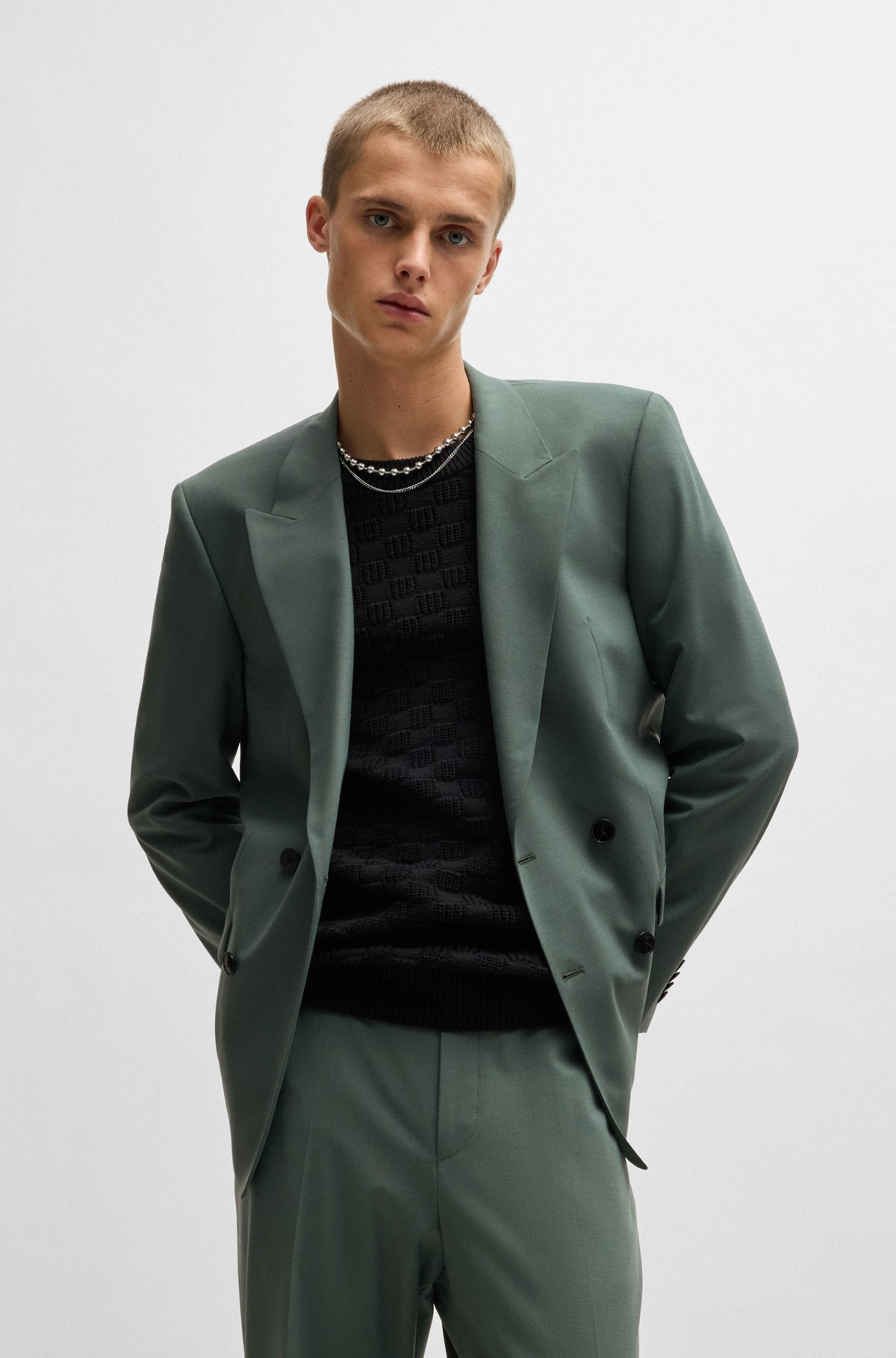 SLIM-FIT JACKET IN WOOL STRETCH POPLIN - 2