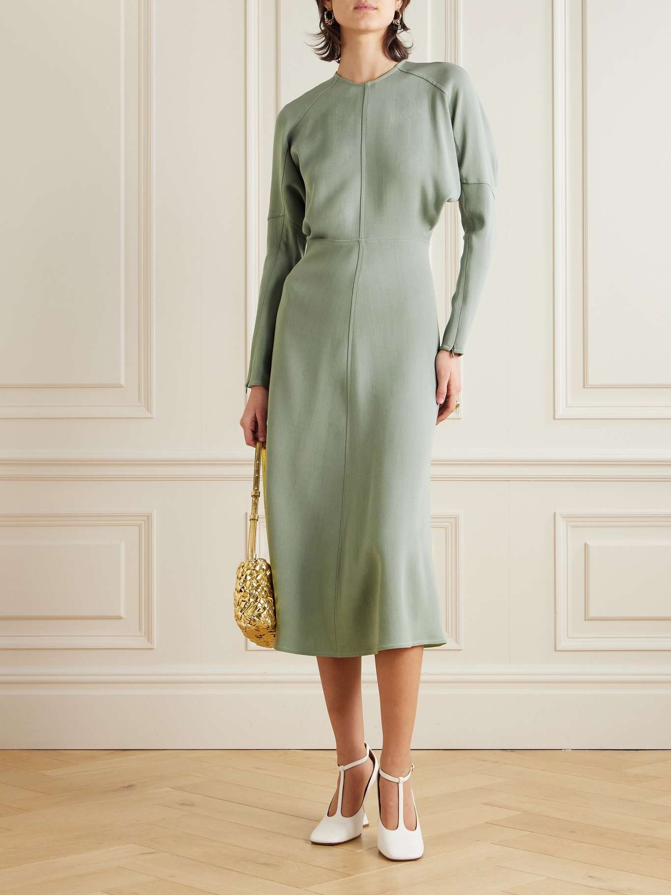 Dolman paneled crepe midi dress Light green - 2