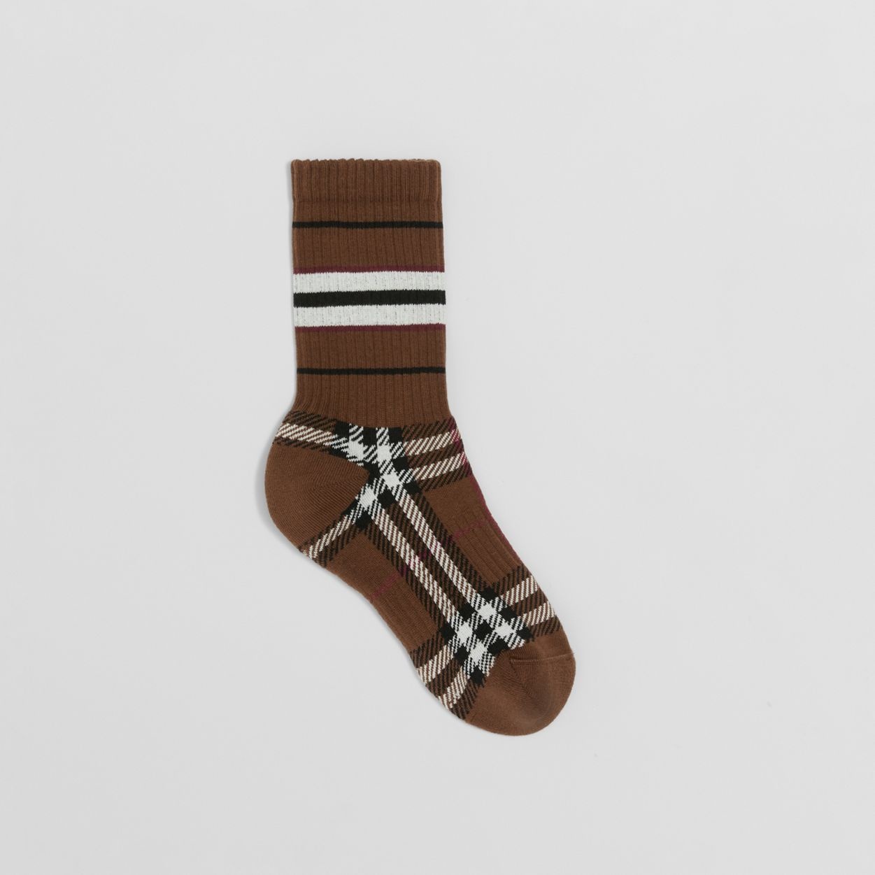 Check and Stripe Stretch Cotton Socks - 1