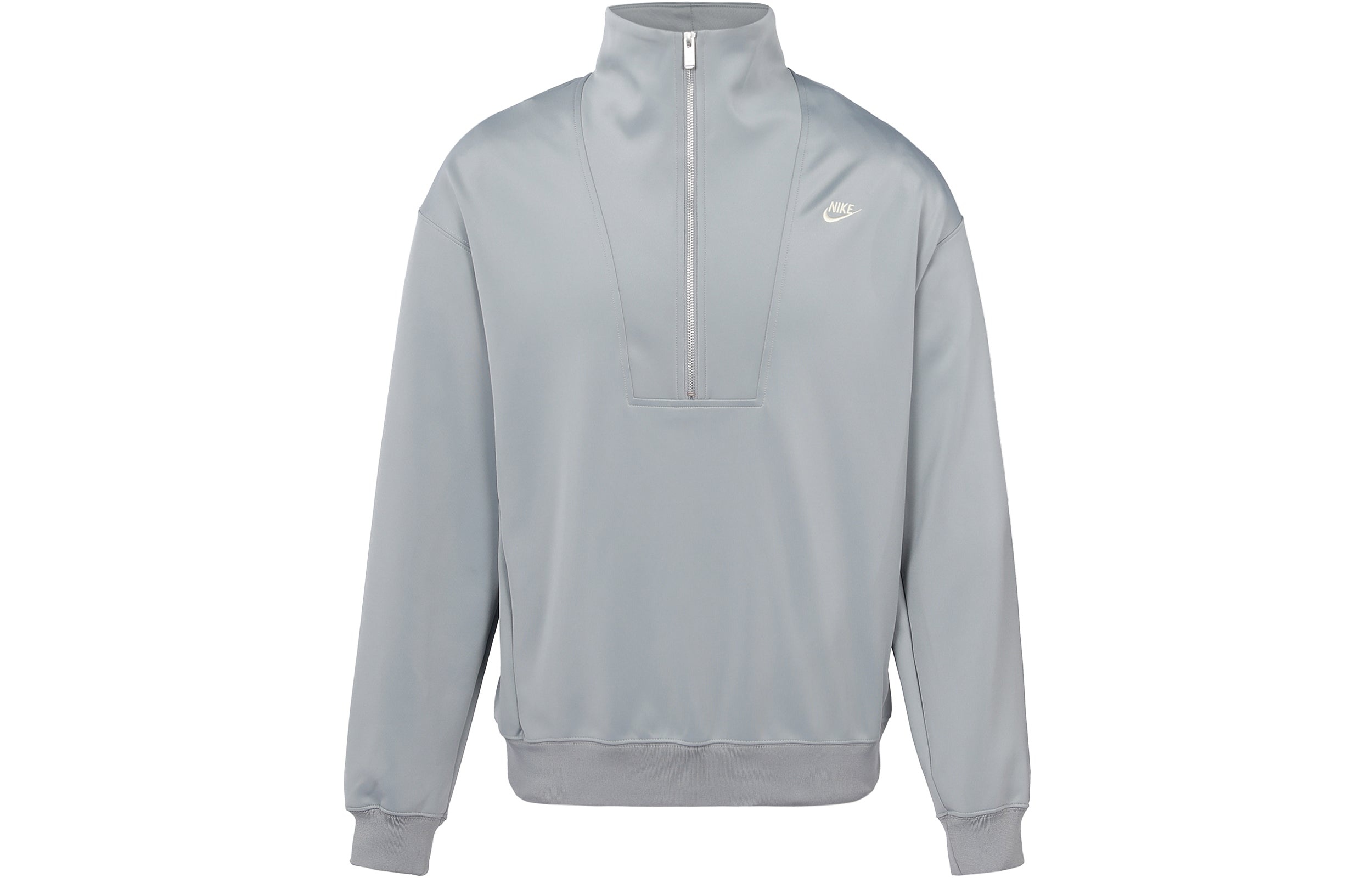 Men's Nike Back Alphabet Logo Printing Half Zipper Stand Collar Long Sleeves Jacket Milky Gray DQ423 - 1