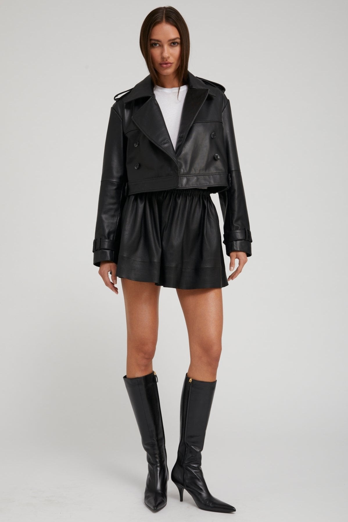 BLACK LEATHER CROPPED TRENCH - 1