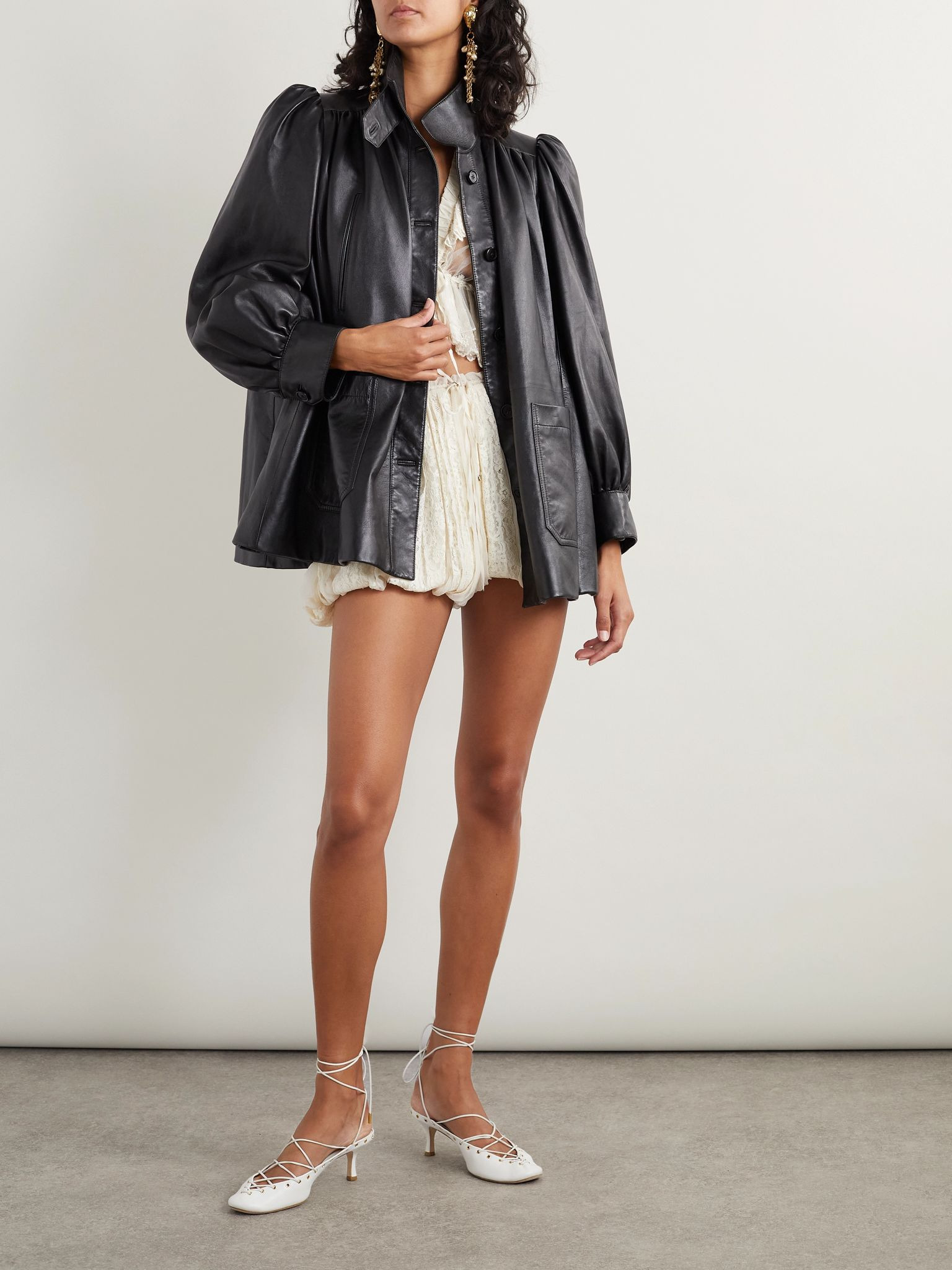 Gathered leather jacket Black - 2