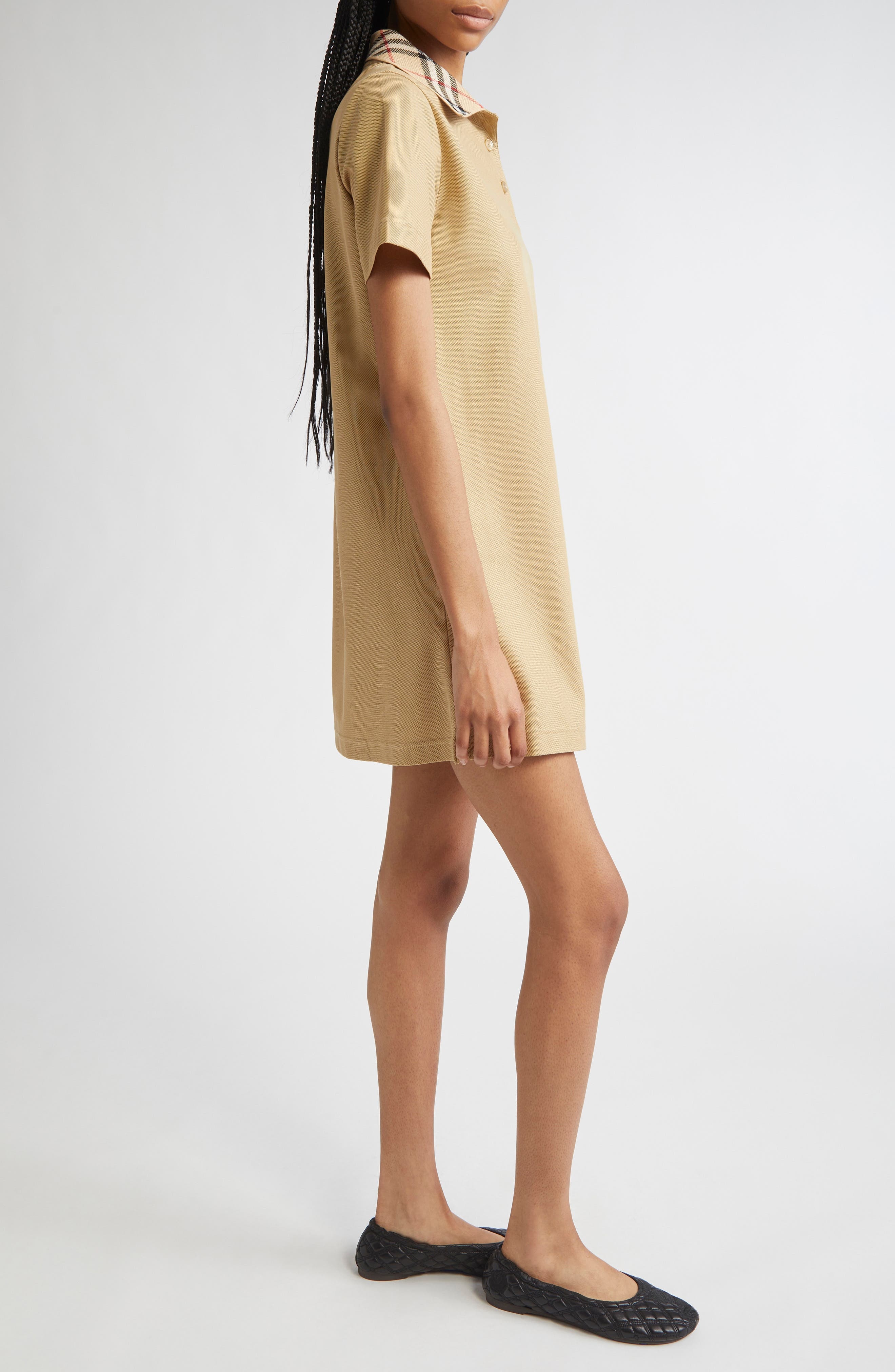 burberry Check Collar Polo Dress in Flax at Nordstrom - 3