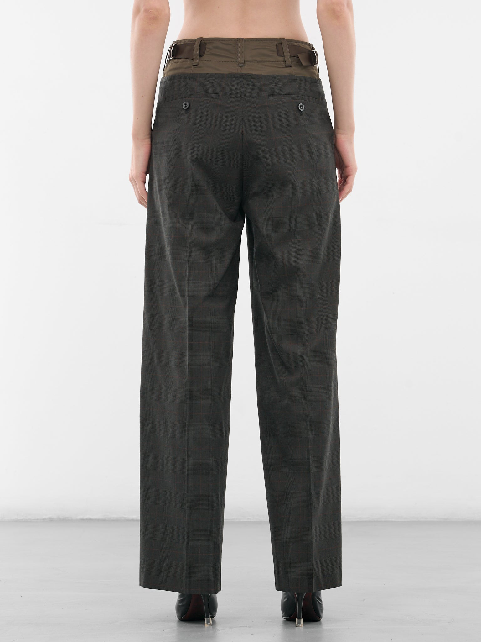 Khaki Nylon-Wool Paneled Trousers - 3