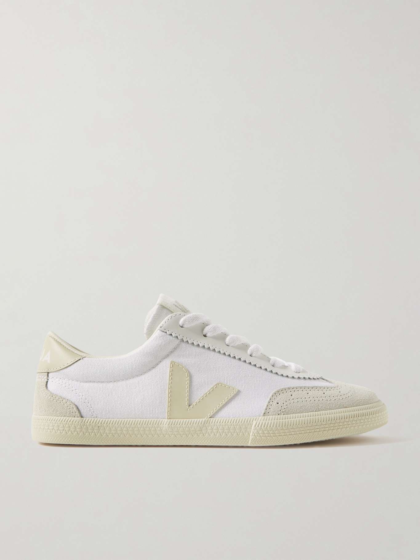 Volley suede and leather-trimmed organic cotton-canvas sneakers - 1