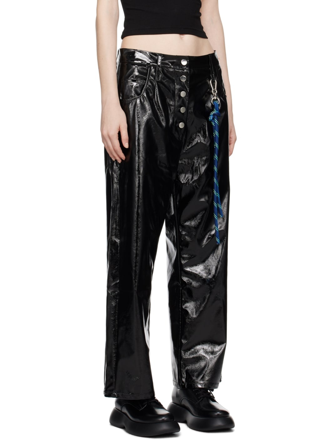 Black Straight-Fit Faux-Leather Trousers - 2
