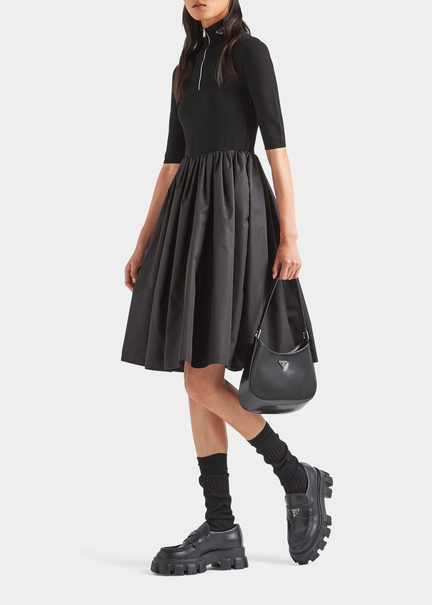 Mixed-Media Fit-and-Flare Dress - 1